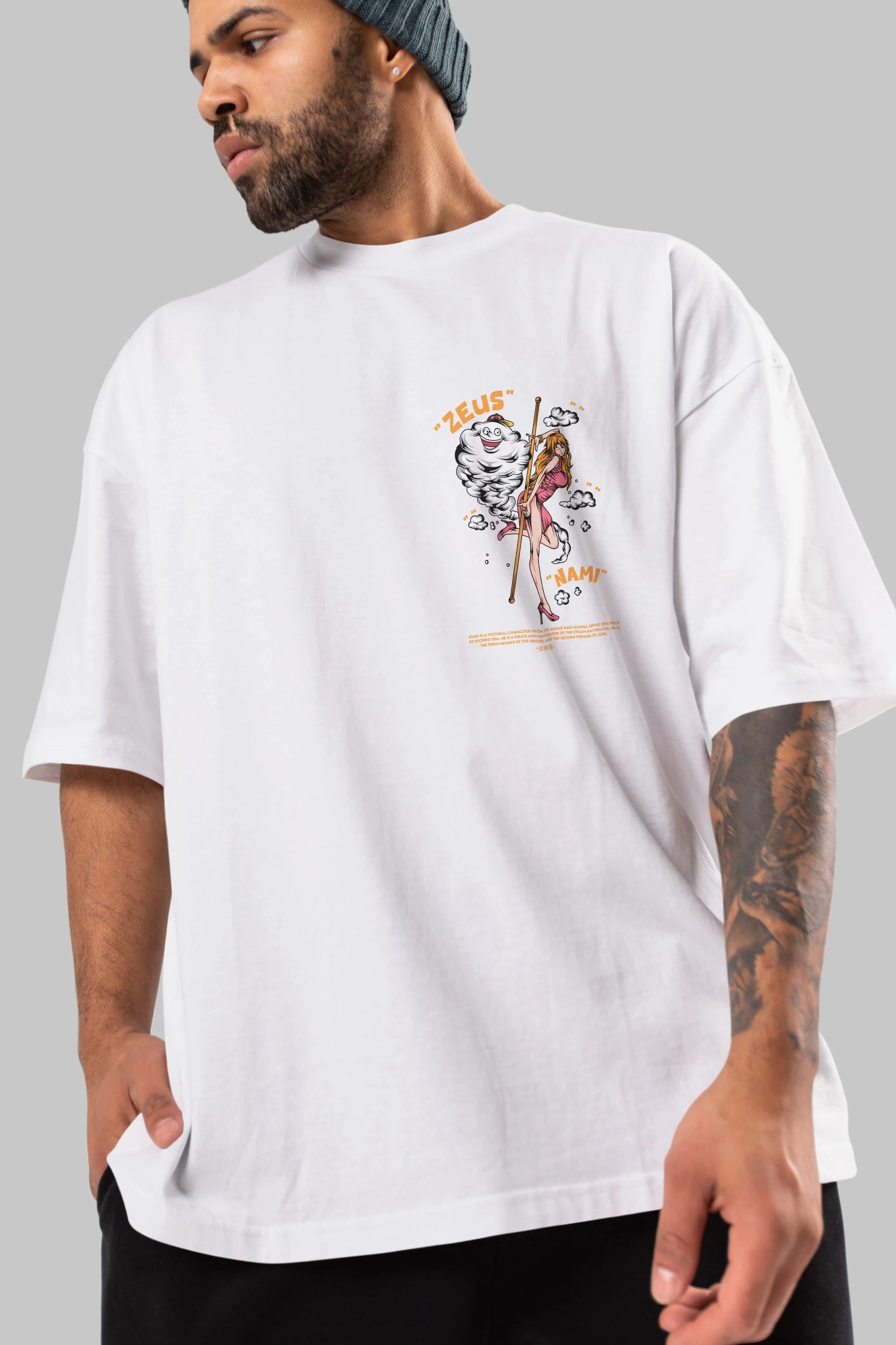 Zeus Nami Ön Sol Baskılı Oversize t-shirt Erkek Kadın Unisex %100 Pamuk Bisiklet Yaka tişort