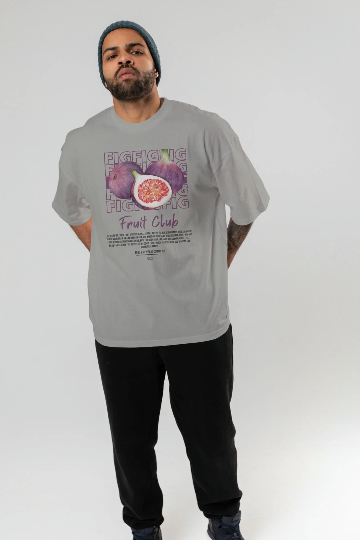 Fig Ön Baskılı Oversize t-shirt Erkek Kadın Pamuk Bisiklet Yaka tişort
