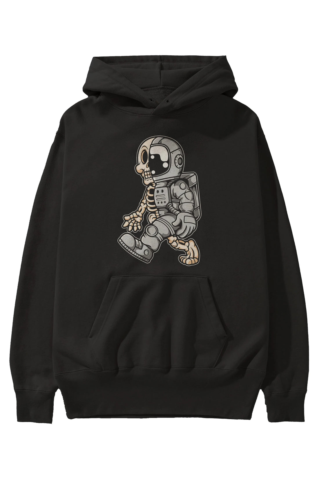 Astronaut Half Skull Ön Baskılı Hoodie Oversize Kapüşonlu Sweatshirt Erkek Kadın Unisex