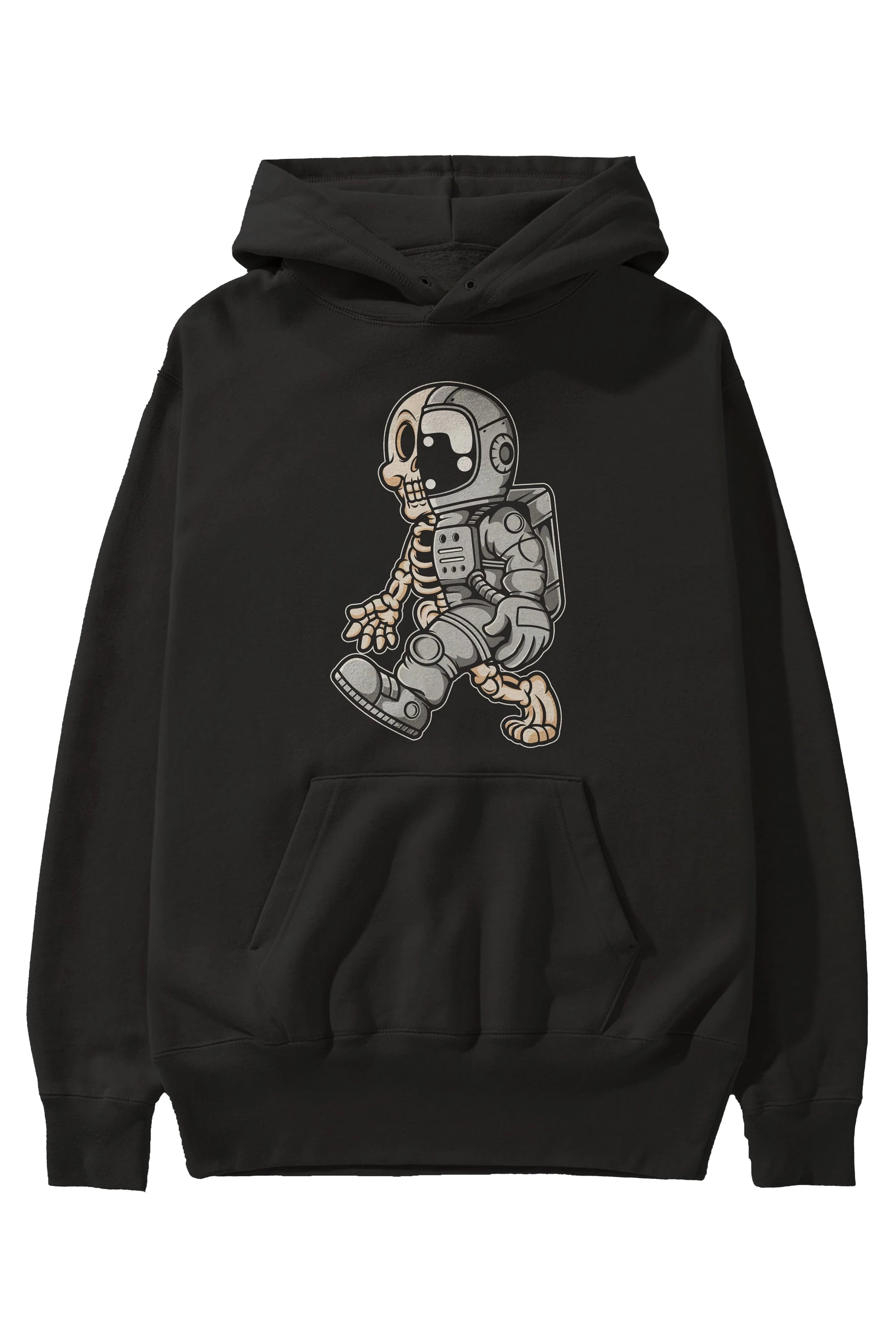 Astronaut Half Skull Ön Baskılı Hoodie Oversize Kapüşonlu Sweatshirt Erkek Kadın Unisex