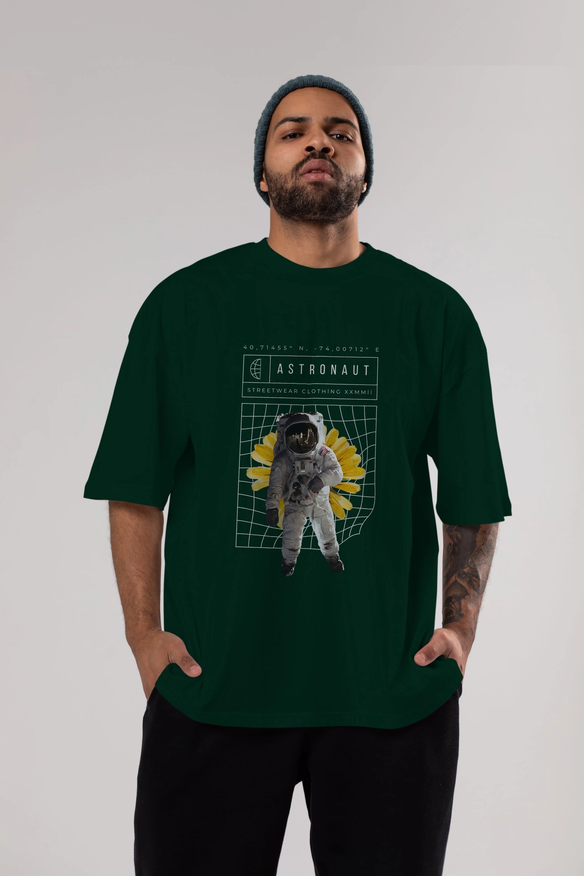 Astronaut Streetwear Ön Baskılı Oversize t-shirt Erkek Kadın Unisex
