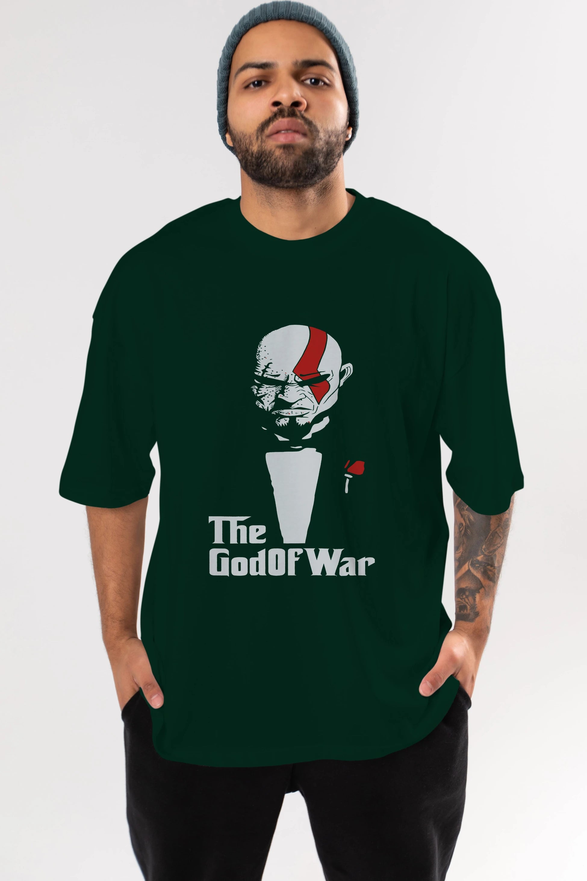 The God of War Ön Baskılı Oversize t-shirt Erkek Kadın Unisex %100 Pamuk Bisiklet Yaka tişort