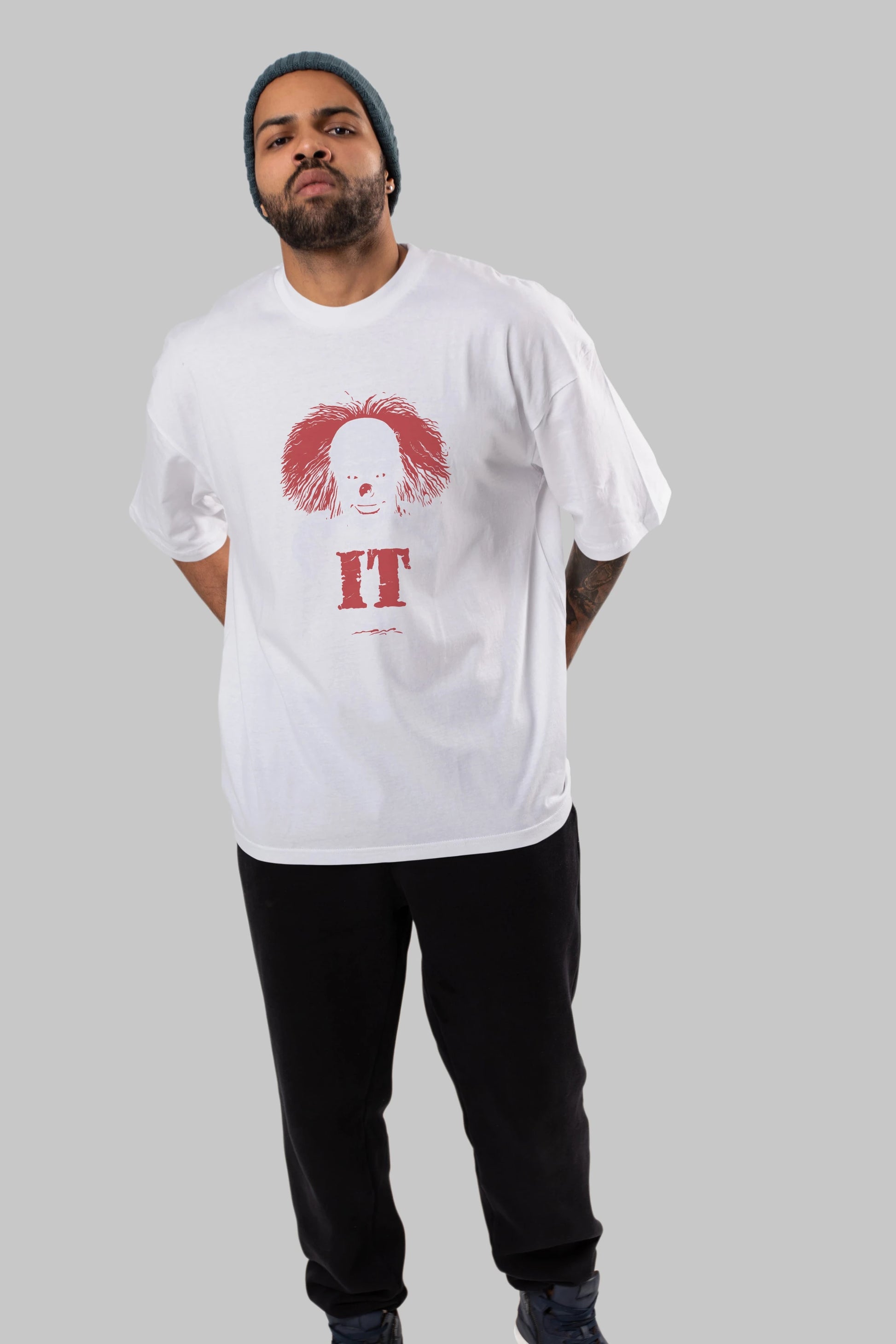 it Ön Baskılı Oversize t-shirt Erkek Kadın Unisex %100 Pamuk Bisiklet Yaka tişort