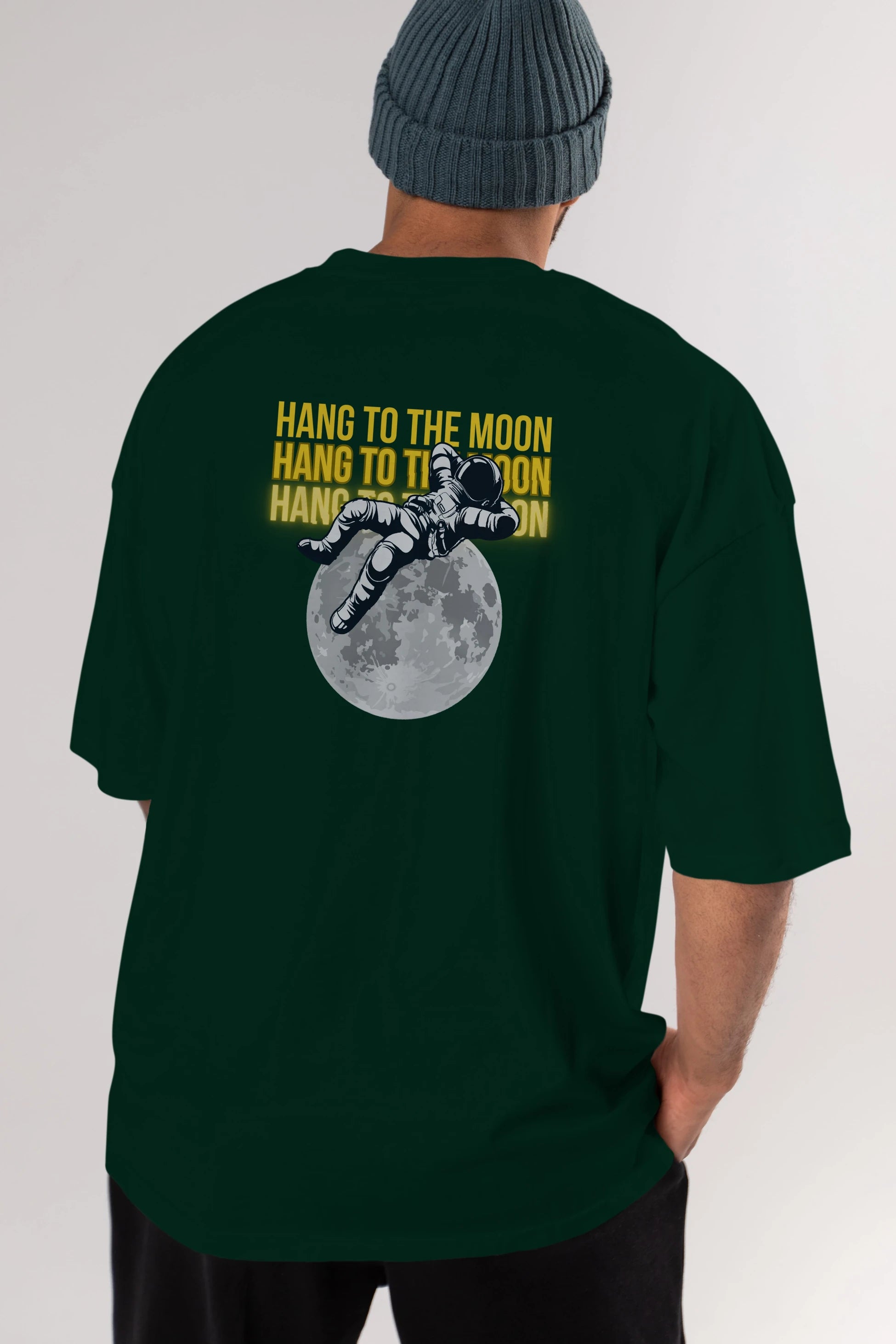 Hang to the Moon Yazılı Arka Baskılı Oversize t-shirt Erkek Kadın Unisex