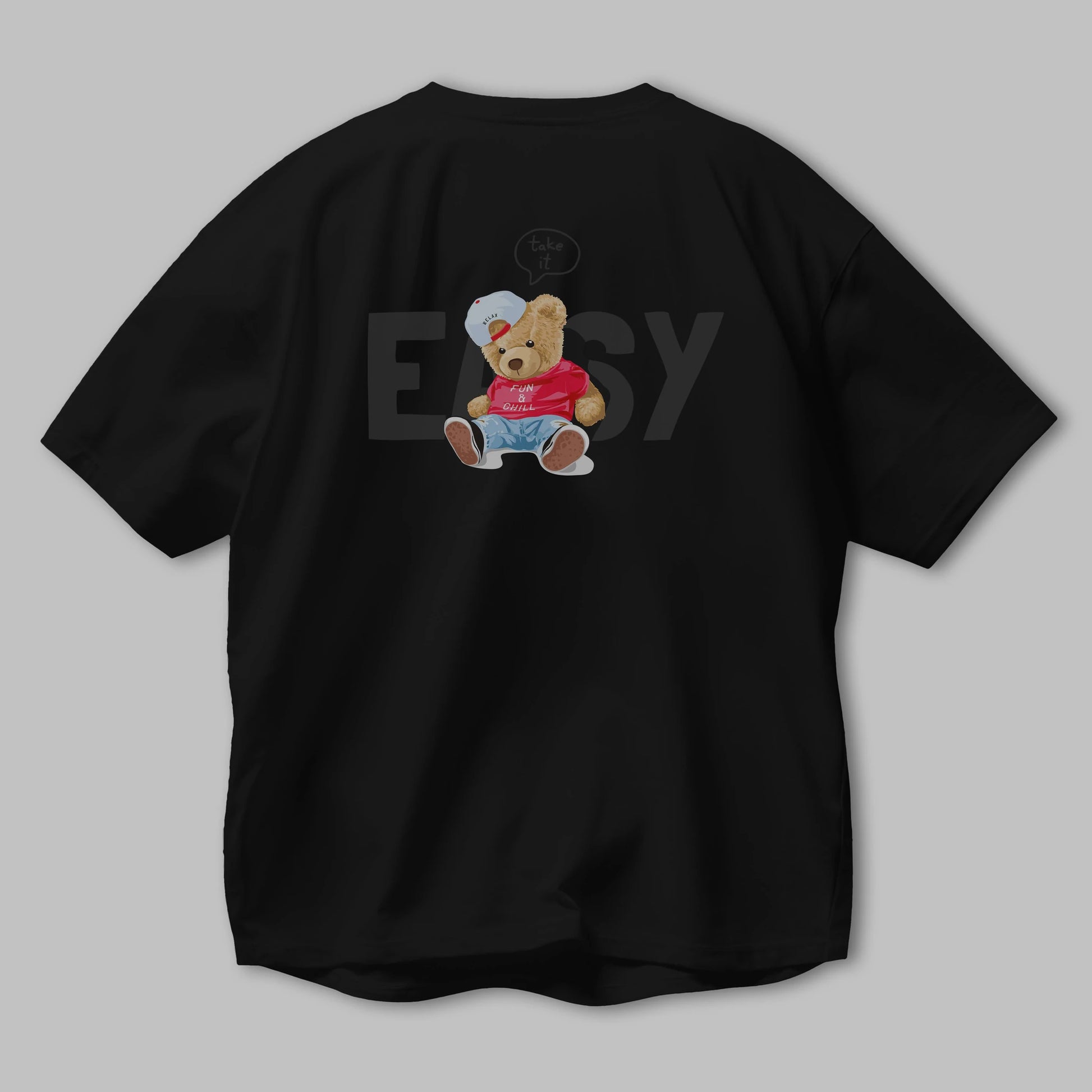 Teddy Bear Easy Arka Baskılı Oversize t-shirt Erkek Kadın Unisex %100 Pamuk
