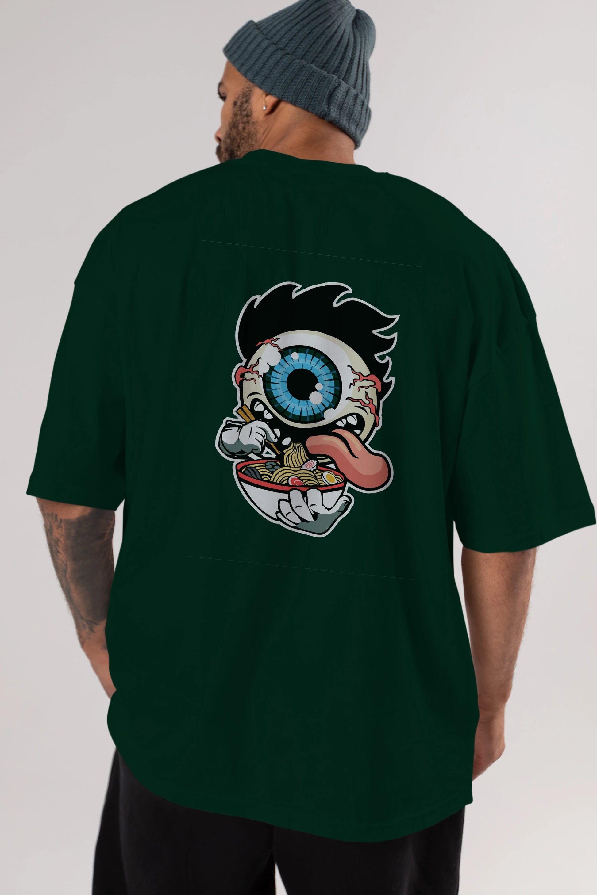 Eyeball Ramen Arka Baskılı Oversize t-shirt Erkek Kadın Unisex %100 Pamuk tişort