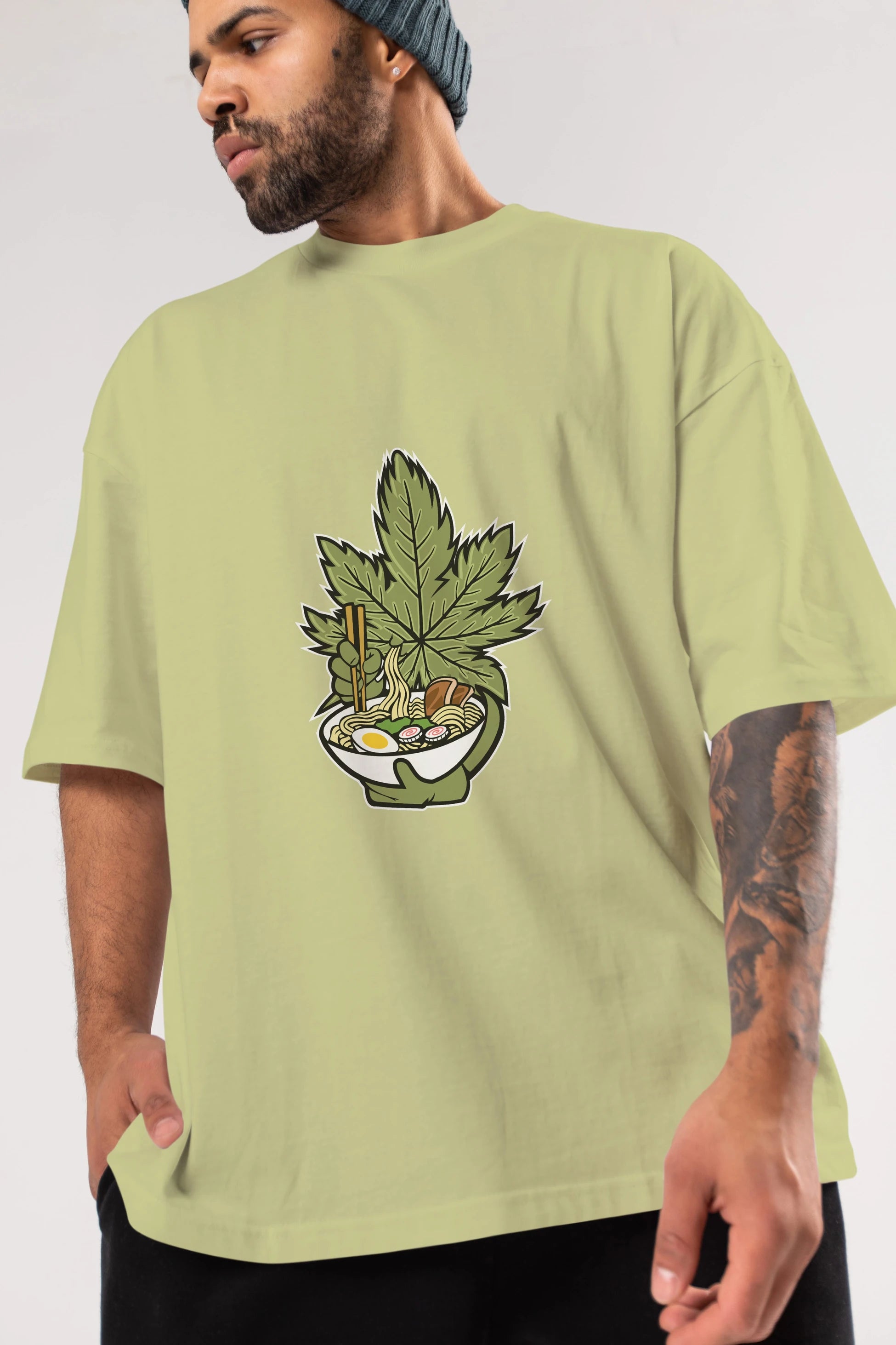 Weed Ramen Ön Baskılı Oversize t-shirt Erkek Kadın Unisex %100 Pamuk tişort