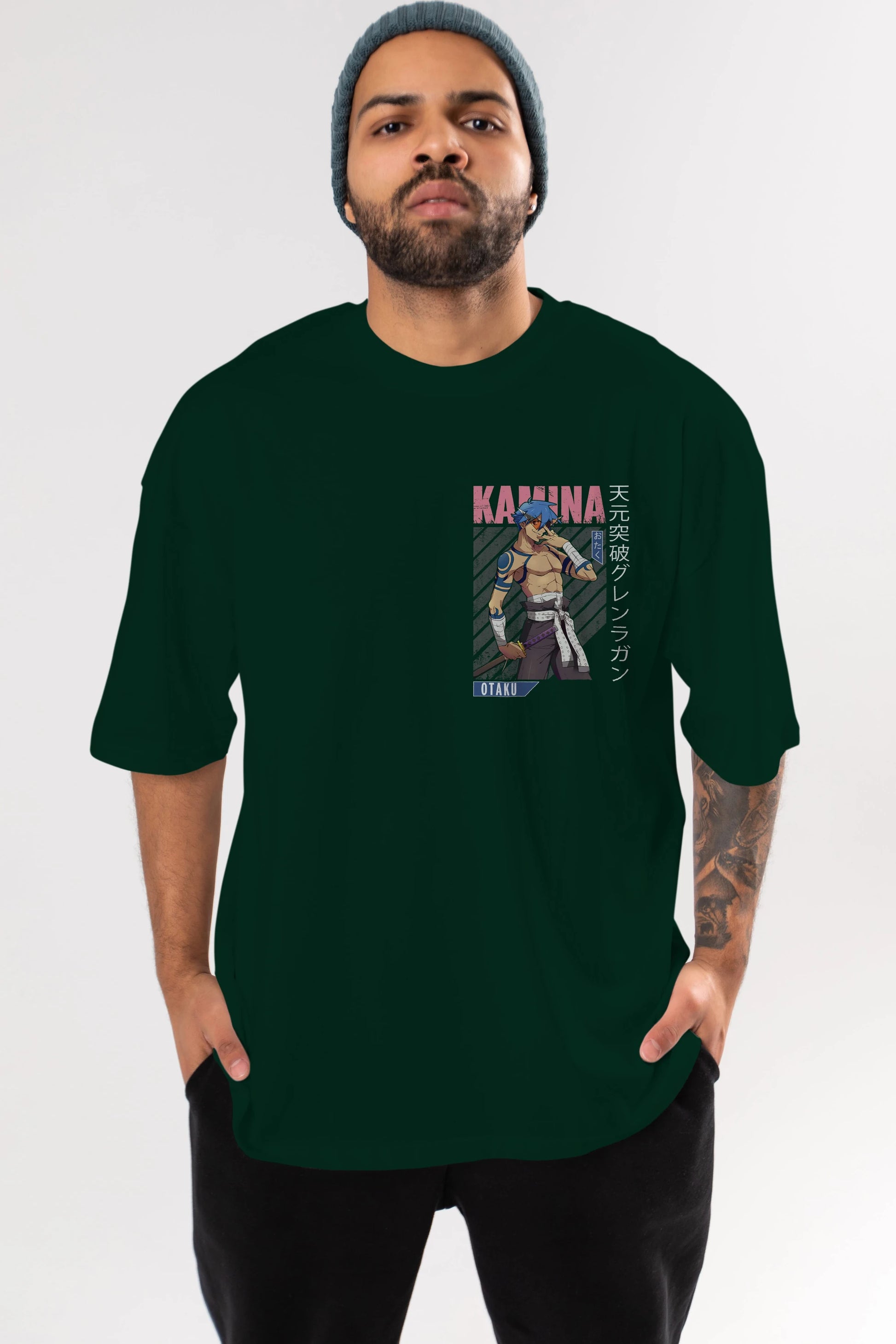 Kamina 5 Ön Sol Baskılı Oversize t-shirt Erkek Kadın Unisex %100 Pamuk Bisiklet Yaka tişort