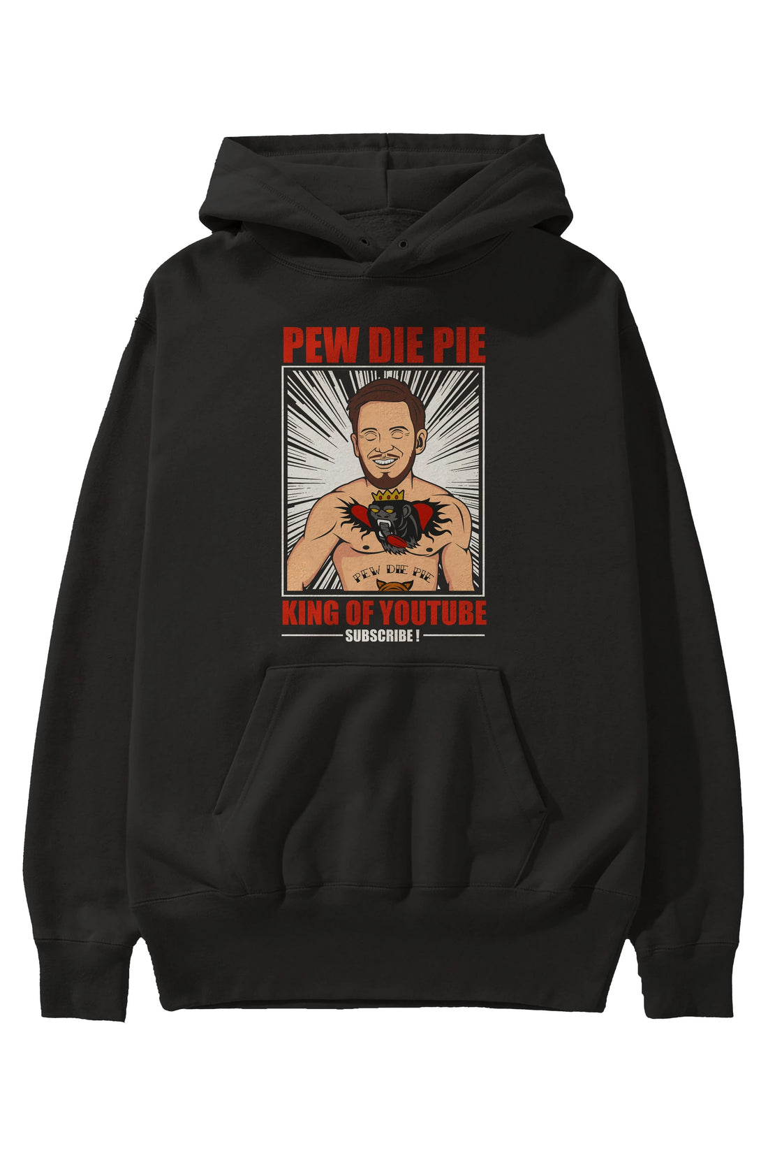 Pew Die Pie Fighter Ön Baskılı Hoodie Oversize Kapüşonlu Sweatshirt Erkek Kadın Unisex