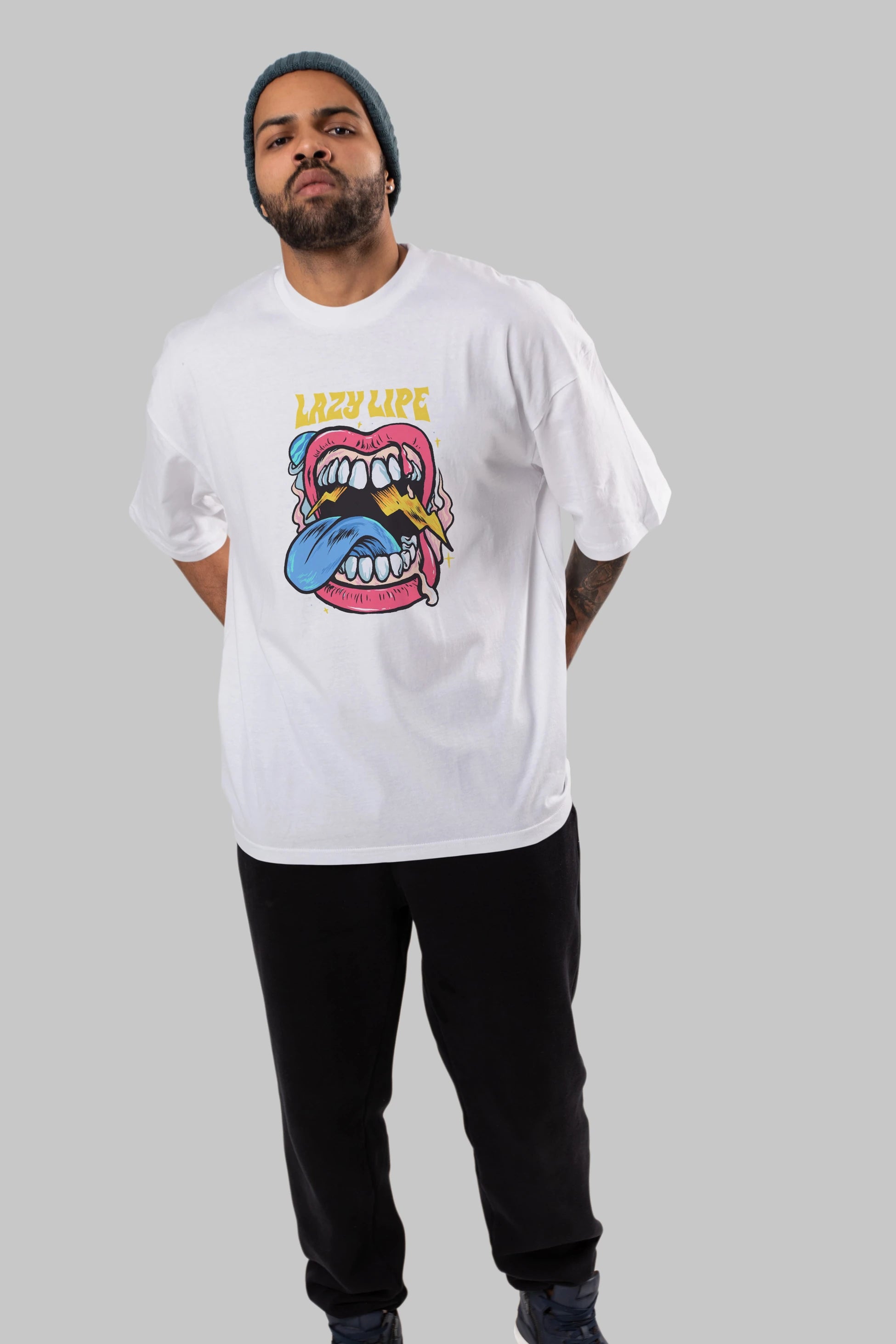 Lazy Lipe Ön Baskılı Oversize t-shirt Erkek Kadın Unisex