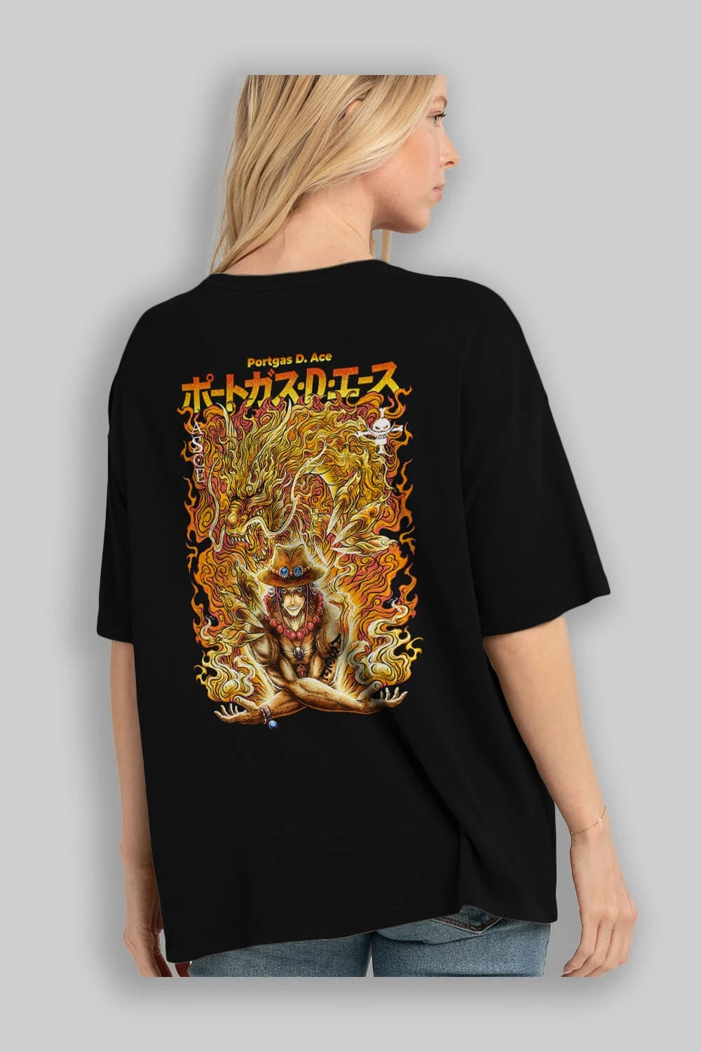 PORTGAS D. ACE Anime Arka Baskılı Oversize t-shirt Erkek Kadın Unisex