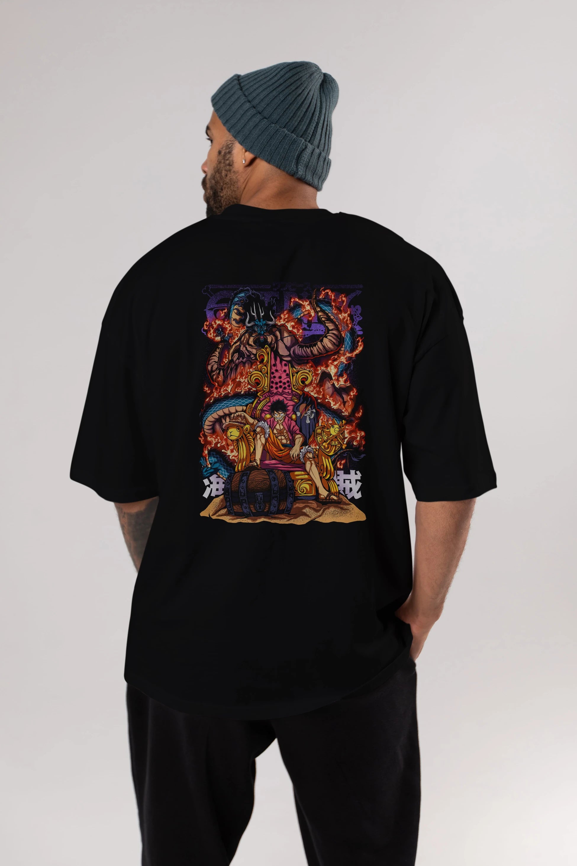 MONKEY D. LUFFY 1 Anime Arka Baskılı Oversize t-shirt Erkek Kadın Unisex