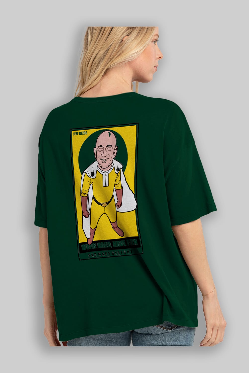 Jeff Bezos Saitama Arka Baskılı Oversize t-shirt Erkek Kadın Unisex %100 Pamuk tişort