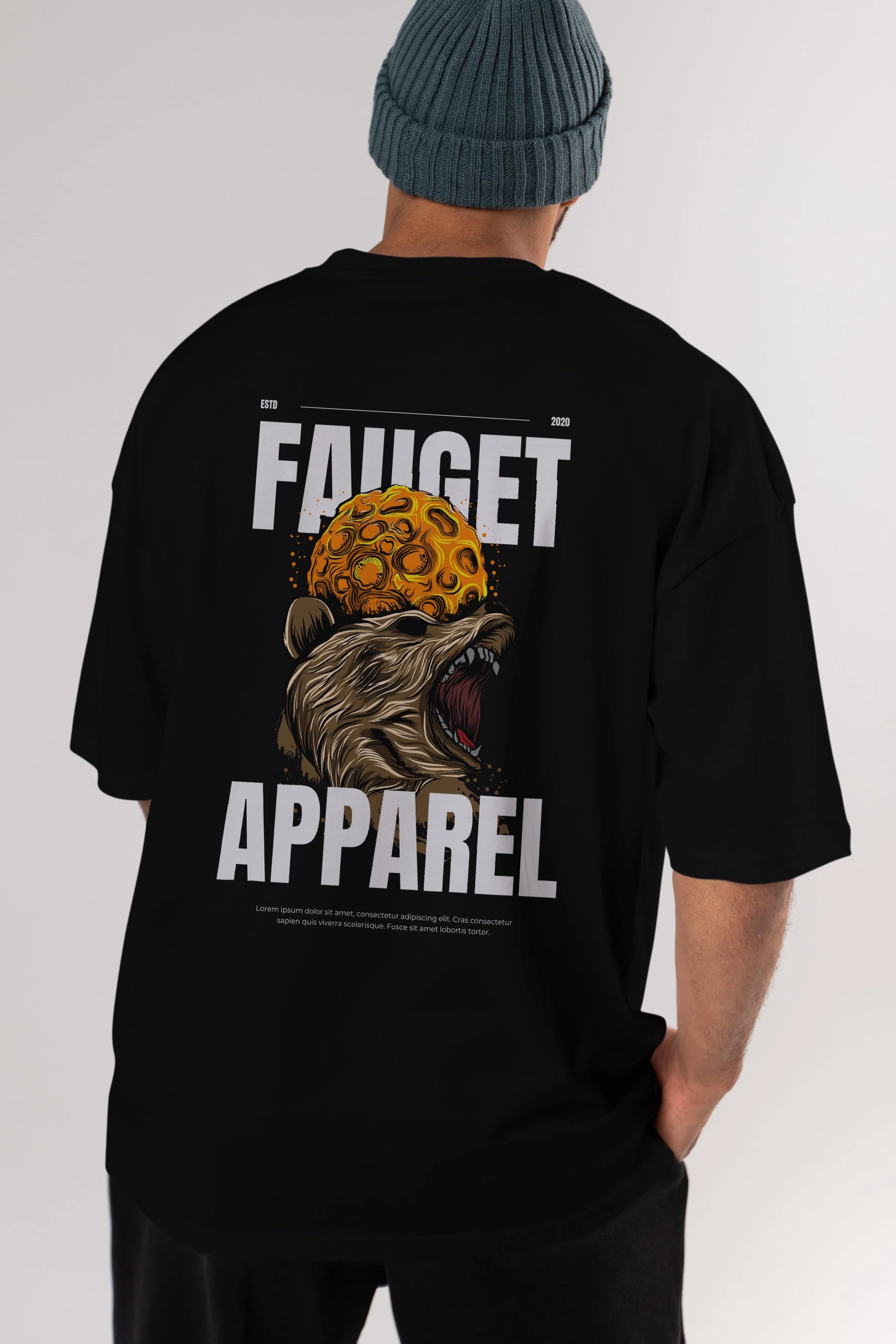 Bear Angry Fauget Apparel Arka Baskılı Oversize t-shirt Erkek Kadın Unisex