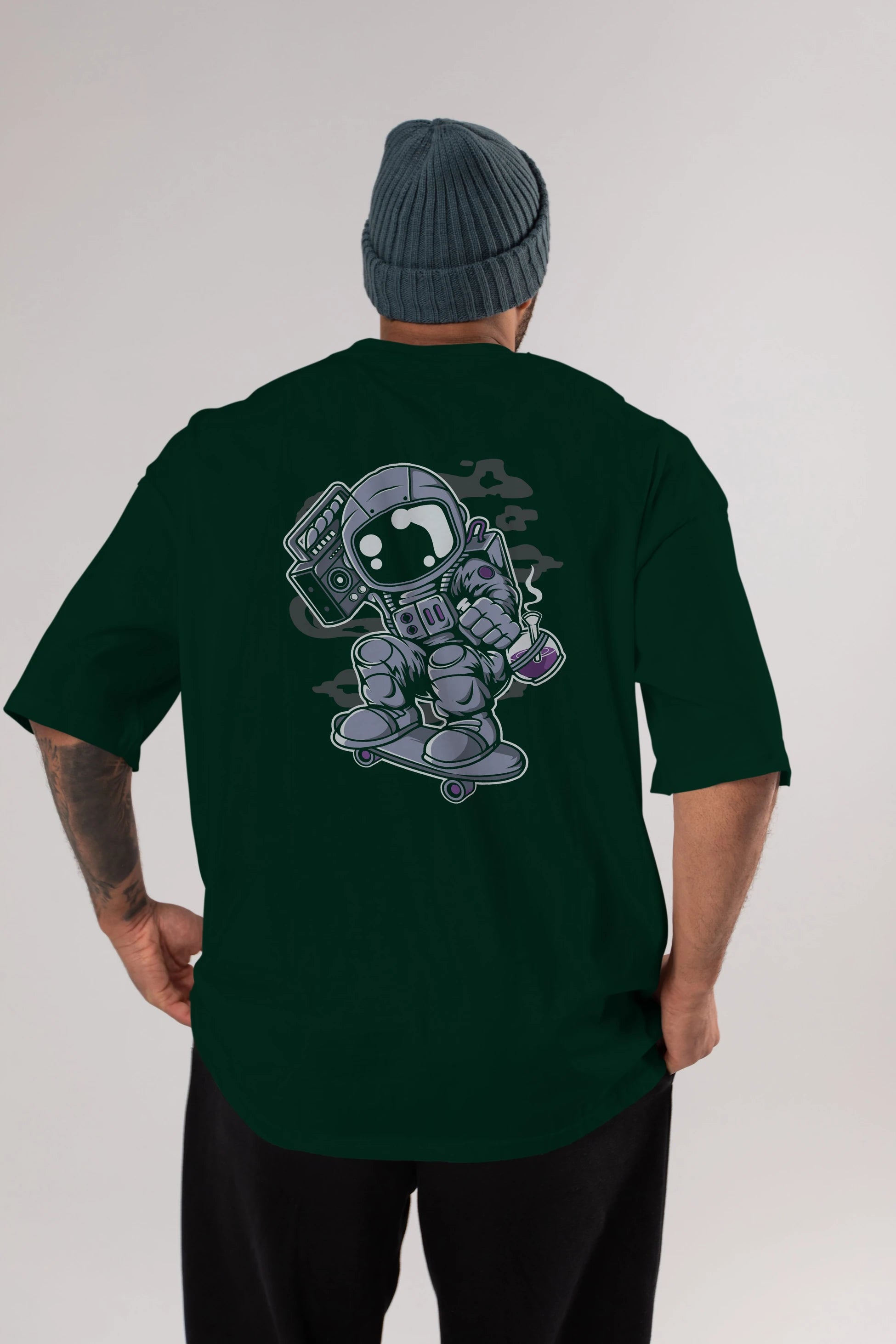 Astroanut Skater Boombox Arka Baskılı Oversize t-shirt Erkek Kadın Unisex