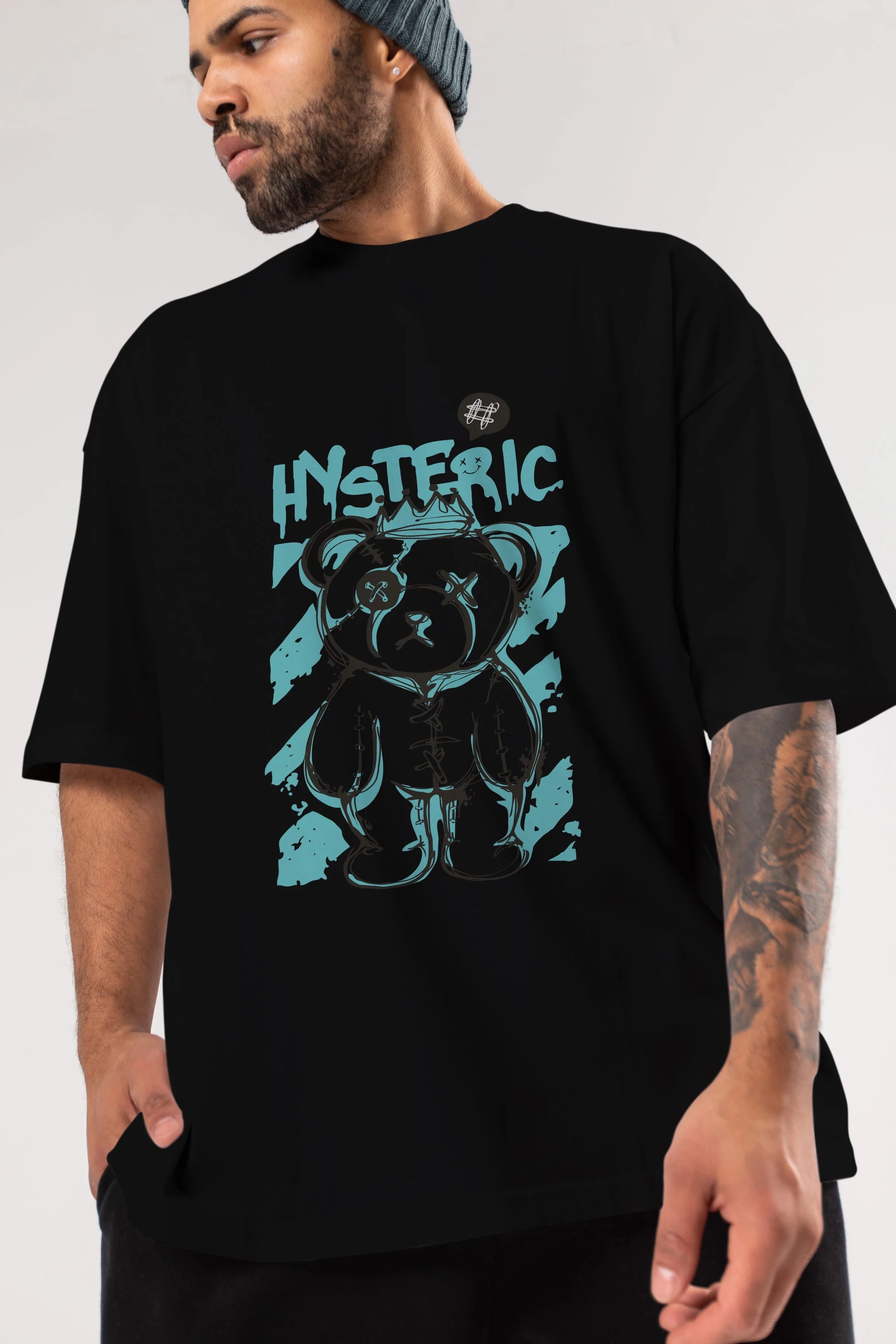 Hysteric Bear Ön Baskılı Oversize t-shirt Erkek Kadın Unisex