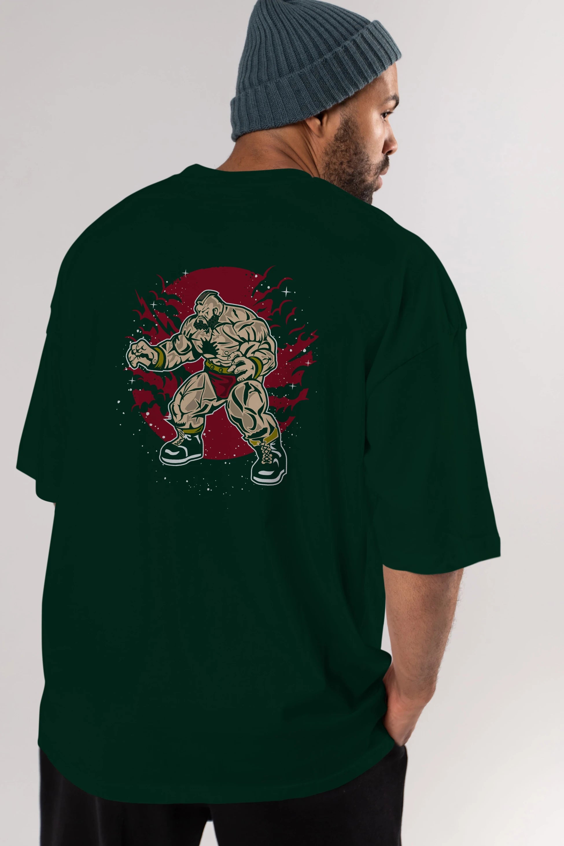 ZANGGIEF Arka Baskılı Oversize t-shirt Erkek Kadın Unisex %100 Pamuk