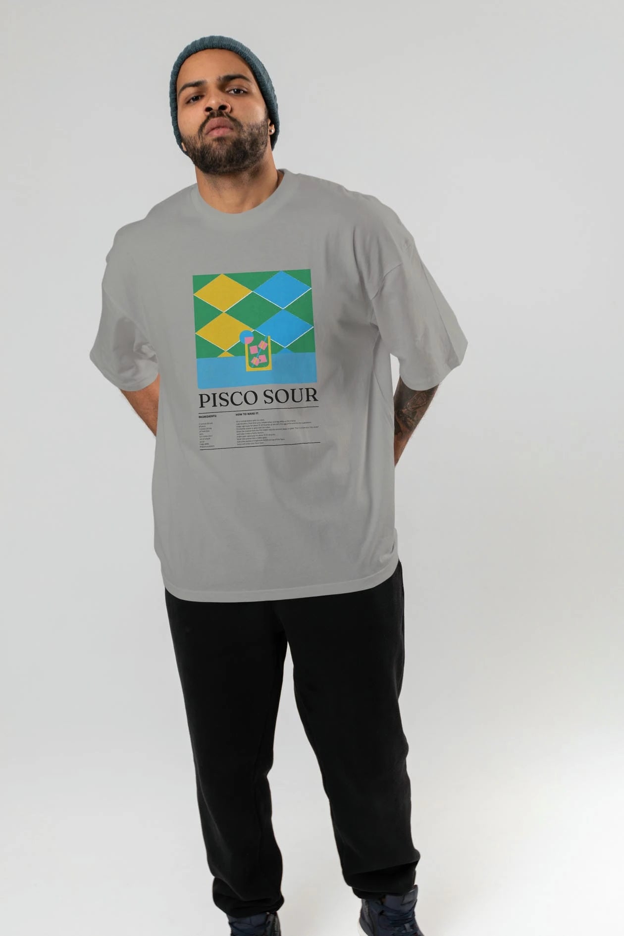 Pisco Sour Kokteyl Ön Baskılı Oversize t-shirt Erkek Kadın %100 Pamuk Bisiklet Yaka tişort