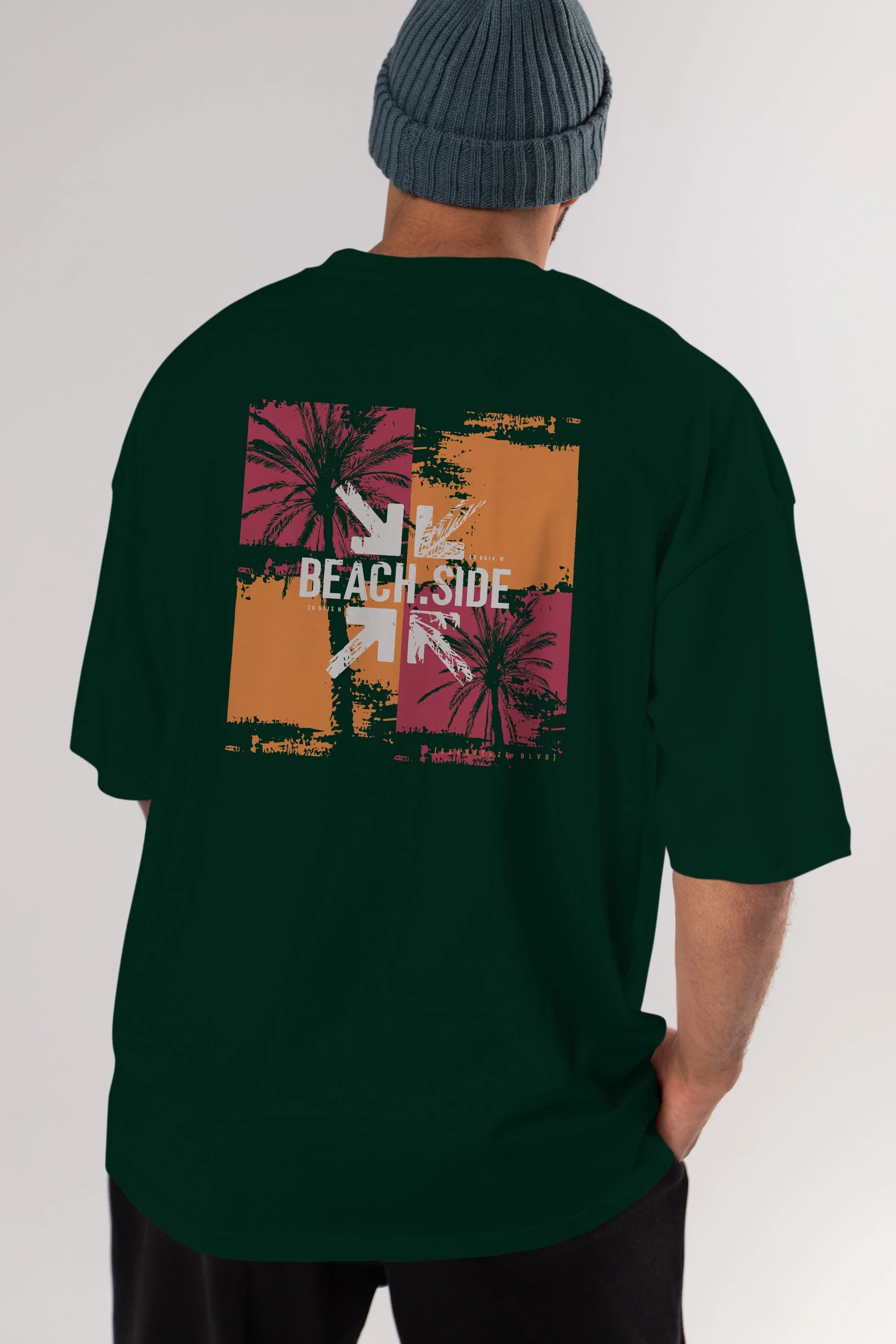 Beach Side Arka Baskılı Oversize t-shirt Erkek Kadın Unisex