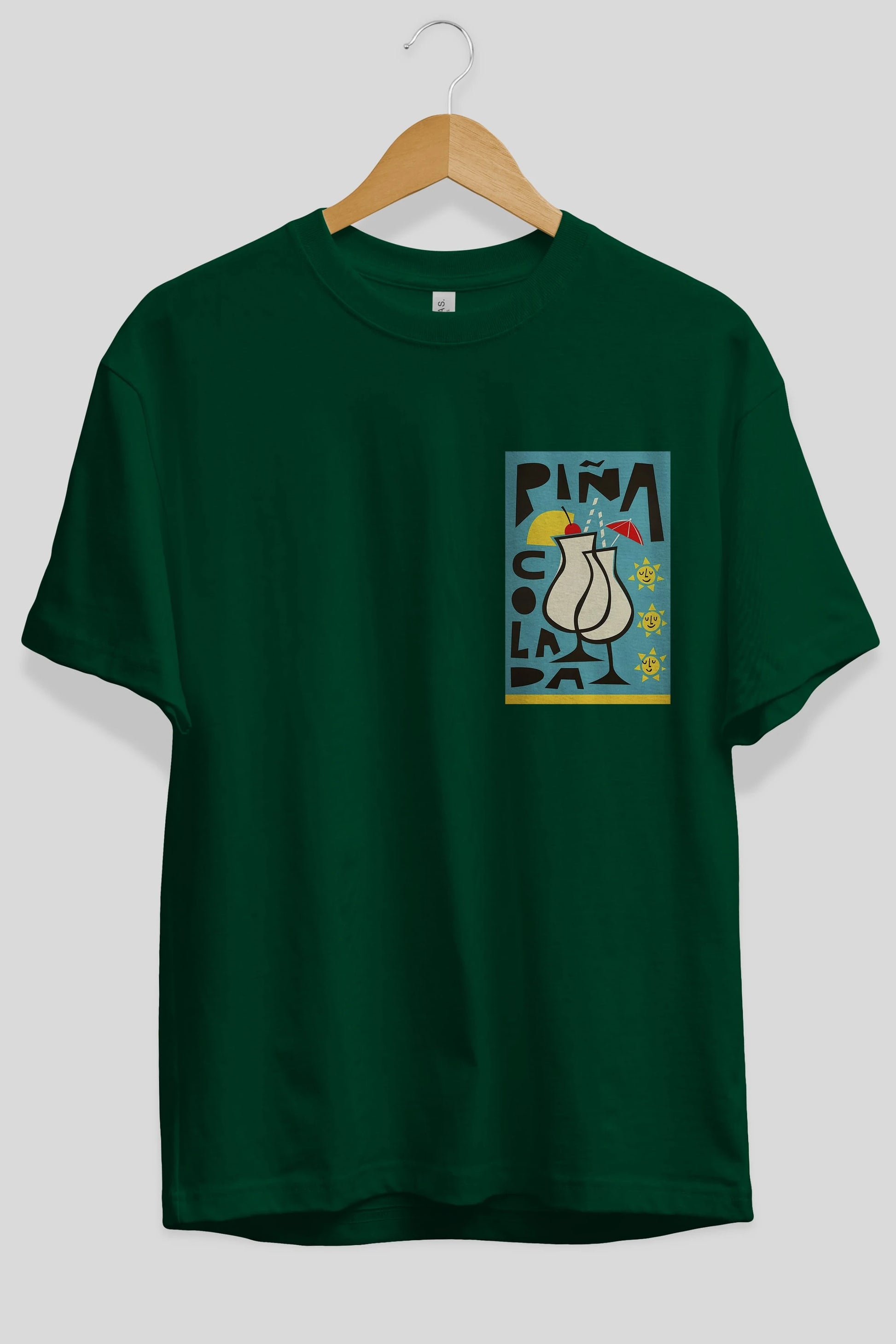 Pina Colada 4 Ön Sol Baskılı Oversize t-shirt Erkek Kadın Unisex %100 Pamuk Bisiklet Yaka tişort