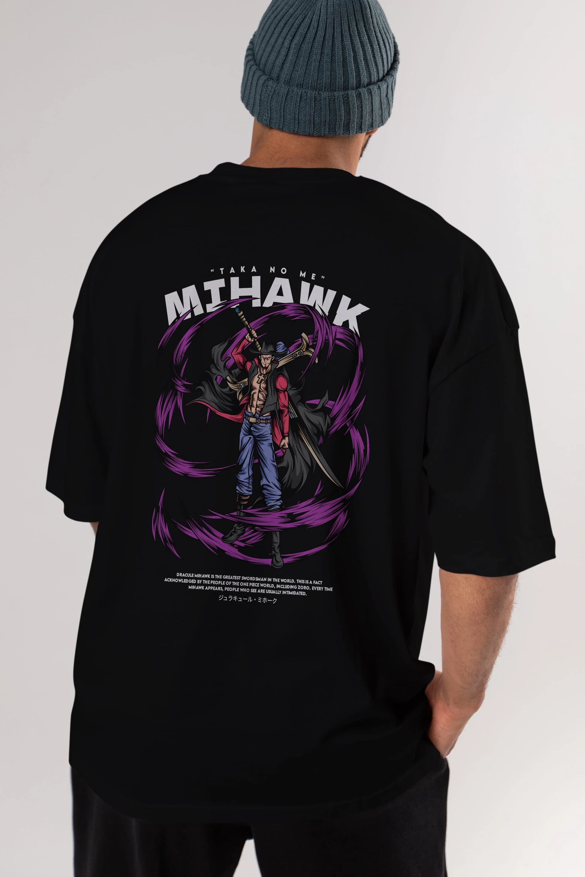 Mihawk Anime Arka Baskılı Oversize t-shirt Erkek Kadın Unisex