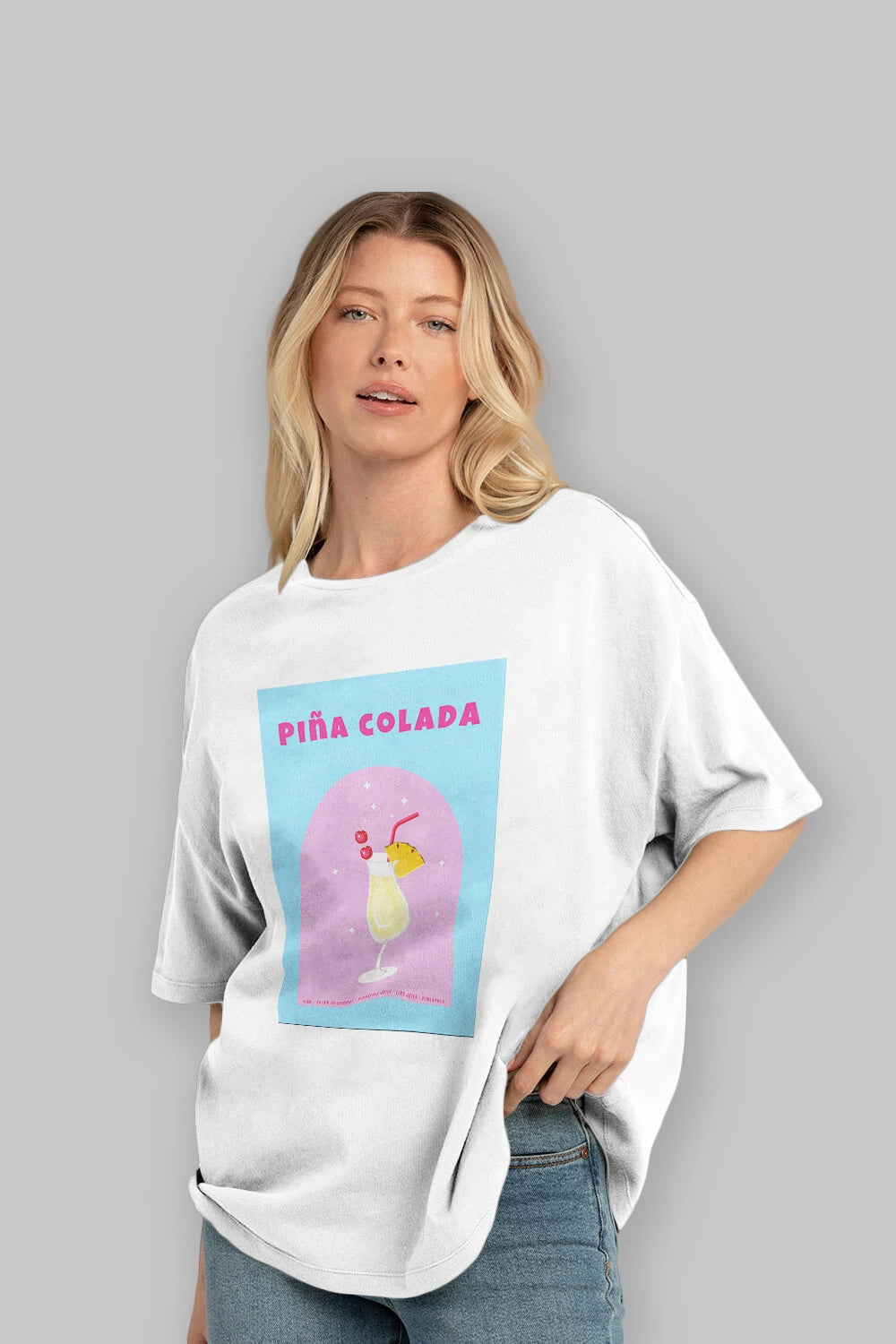 Pina Colada 2 Ön Baskılı Oversize t-shirt Erkek Kadın Unisex %100 Pamuk Bisiklet Yaka tişort