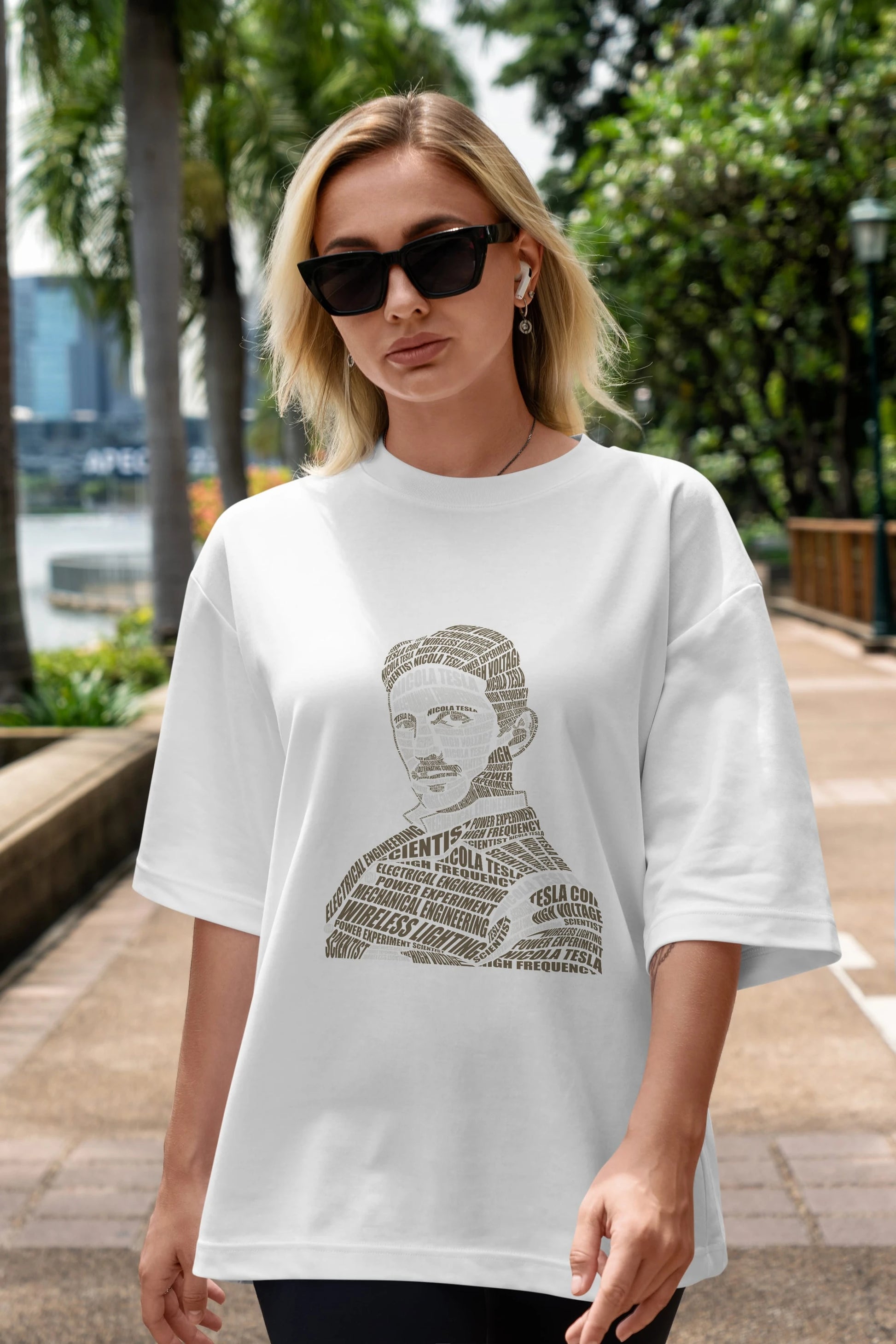 Nikola Tesla Calligram Ön Baskılı Oversize t-shirt %100 pamuk Erkek Kadın Unisex