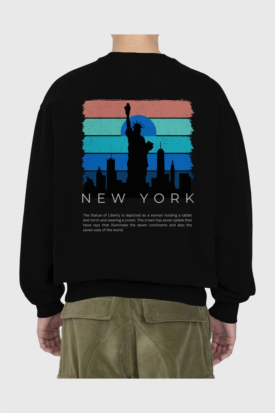 New York Yazılı Arka Baskılı Oversize Sweatshirt Erkek Kadın Unisex