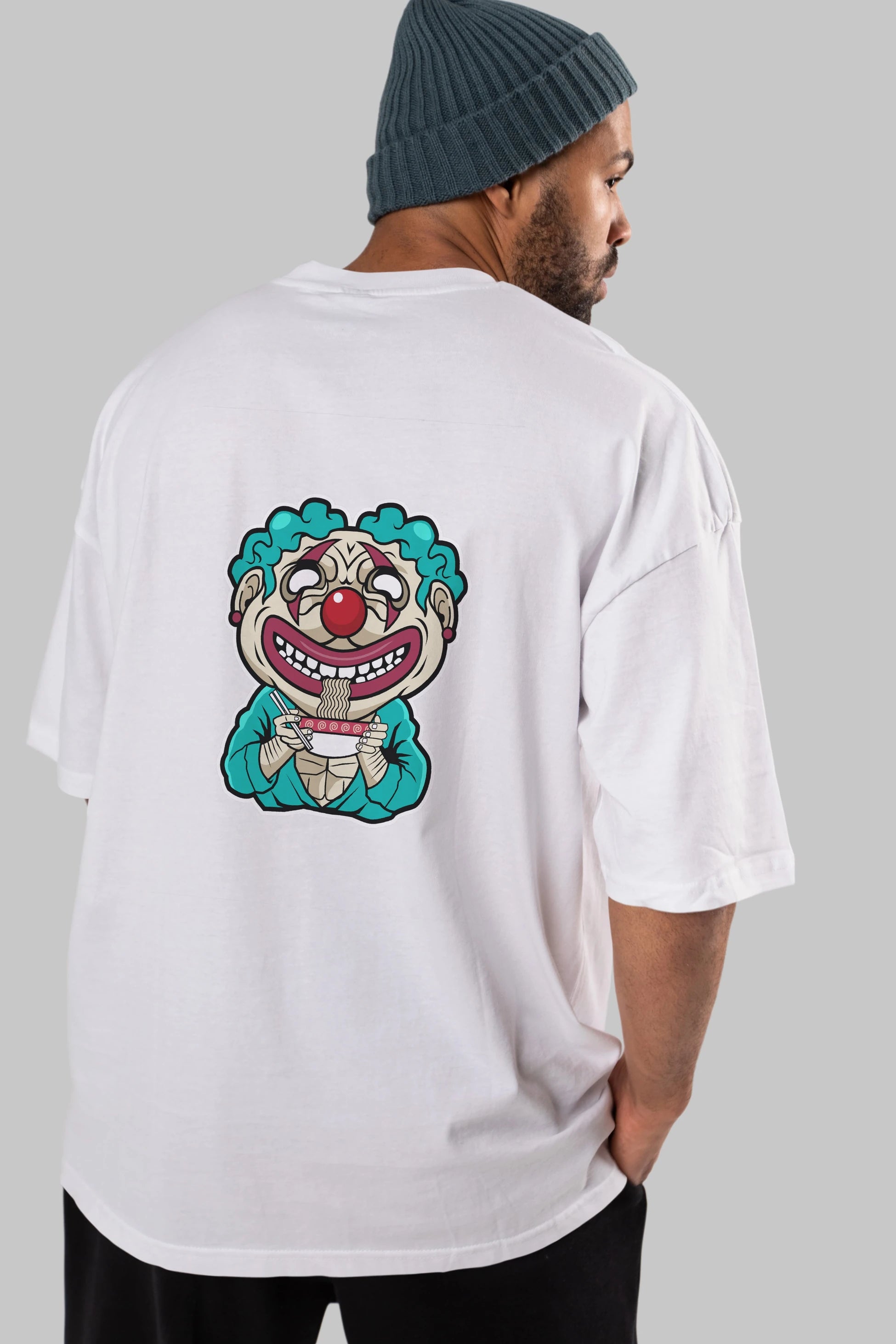 Clown Ramen Arka Baskılı Oversize t-shirt Erkek Kadın Unisex %100 Pamuk tişort