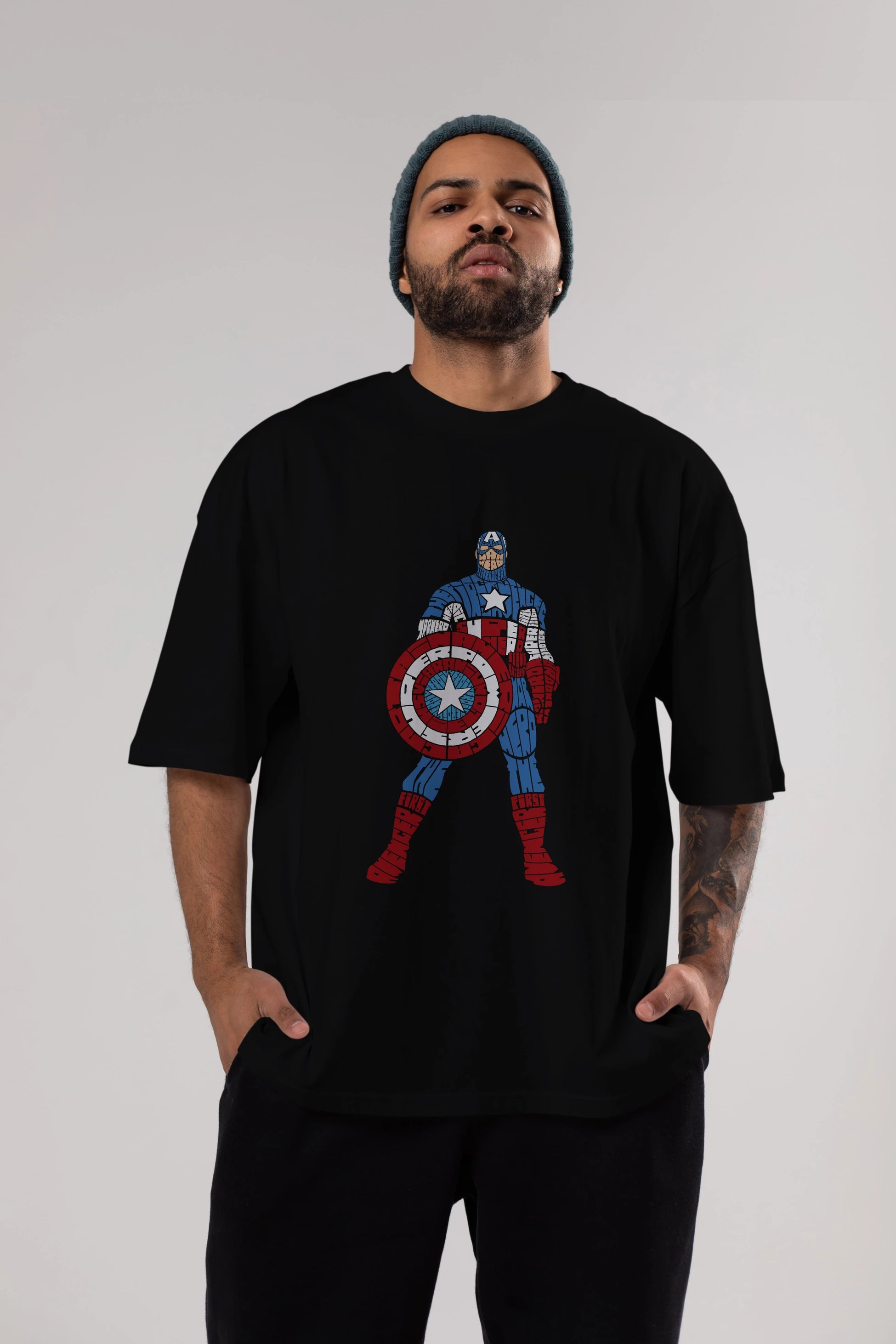 Captain America Ön Baskılı Oversize t-shirt %100 pamuk Erkek Kadın Unisex