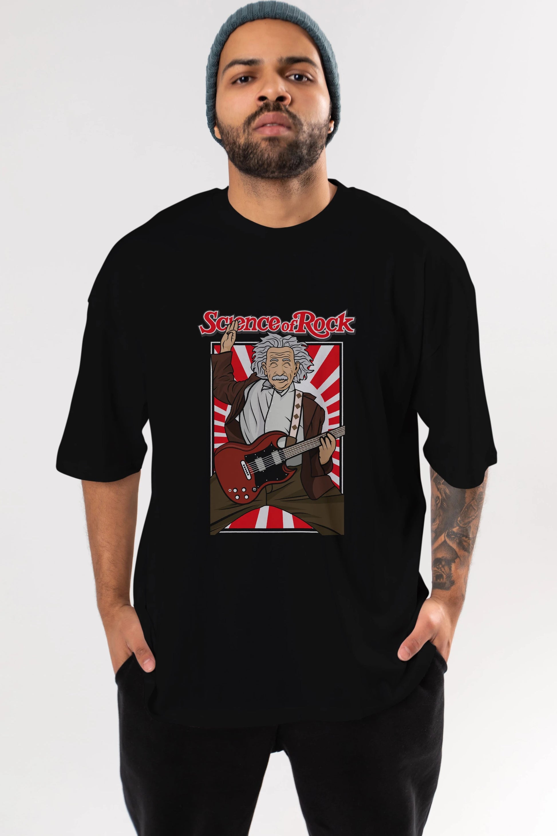 Einstein Science Of Rock Ön Baskılı Oversize t-shirt Erkek Kadın Unisex %100 Pamuk tişort