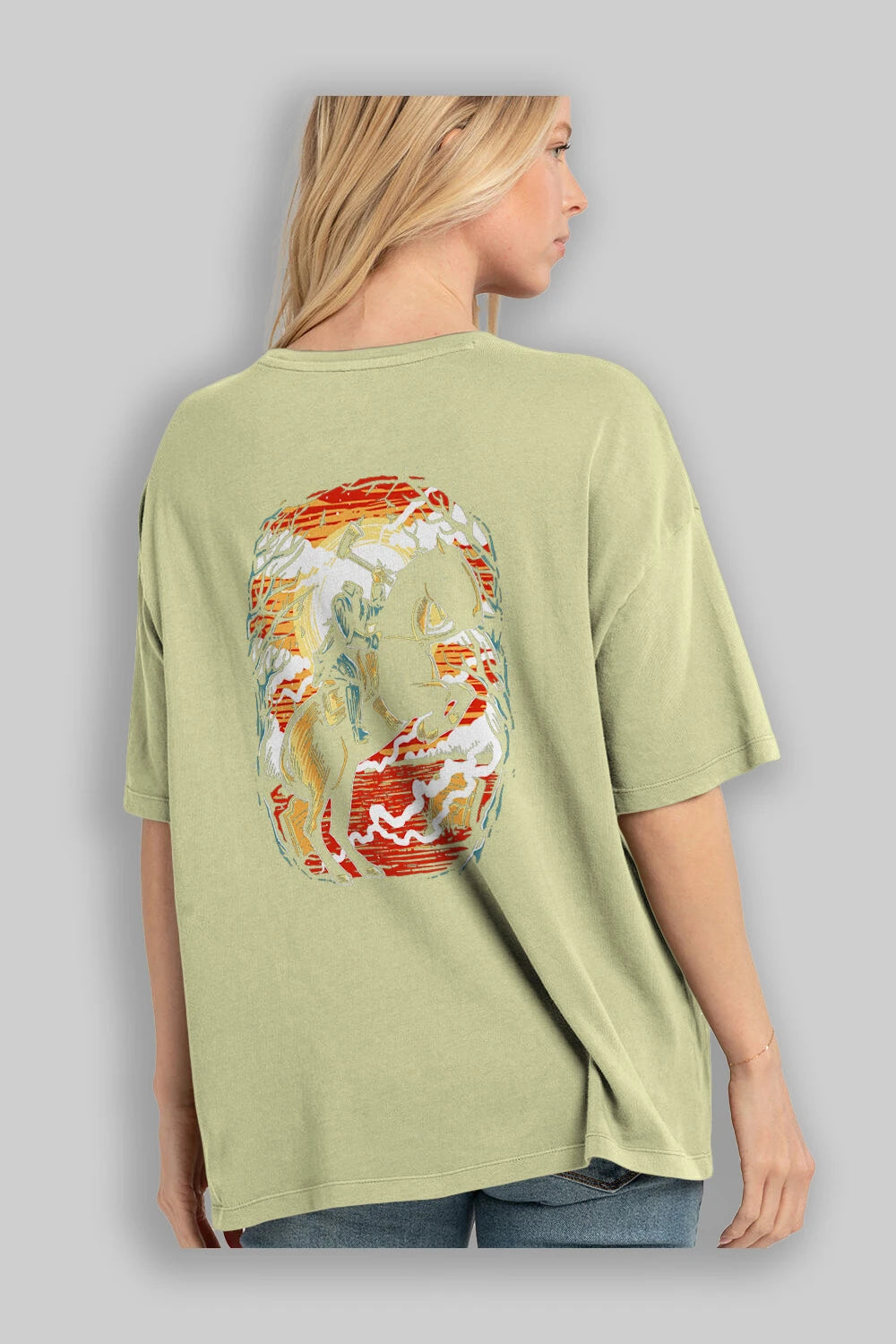 Headless Horseman Arka Baskılı Oversize t-shirt Erkek Kadın Unisex %100 Pamuk