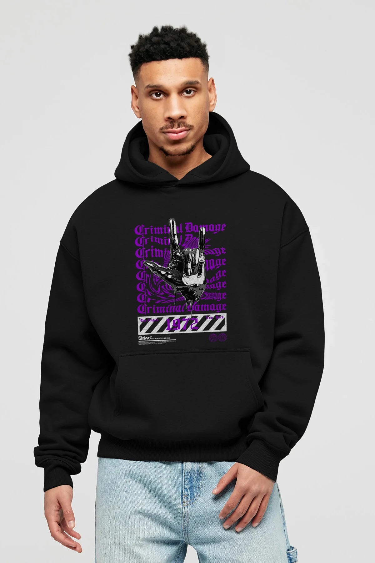 Criminal Damage 2 Ön Baskılı Hoodie Oversize Kapüşonlu Sweatshirt Erkek Kadın Unisex