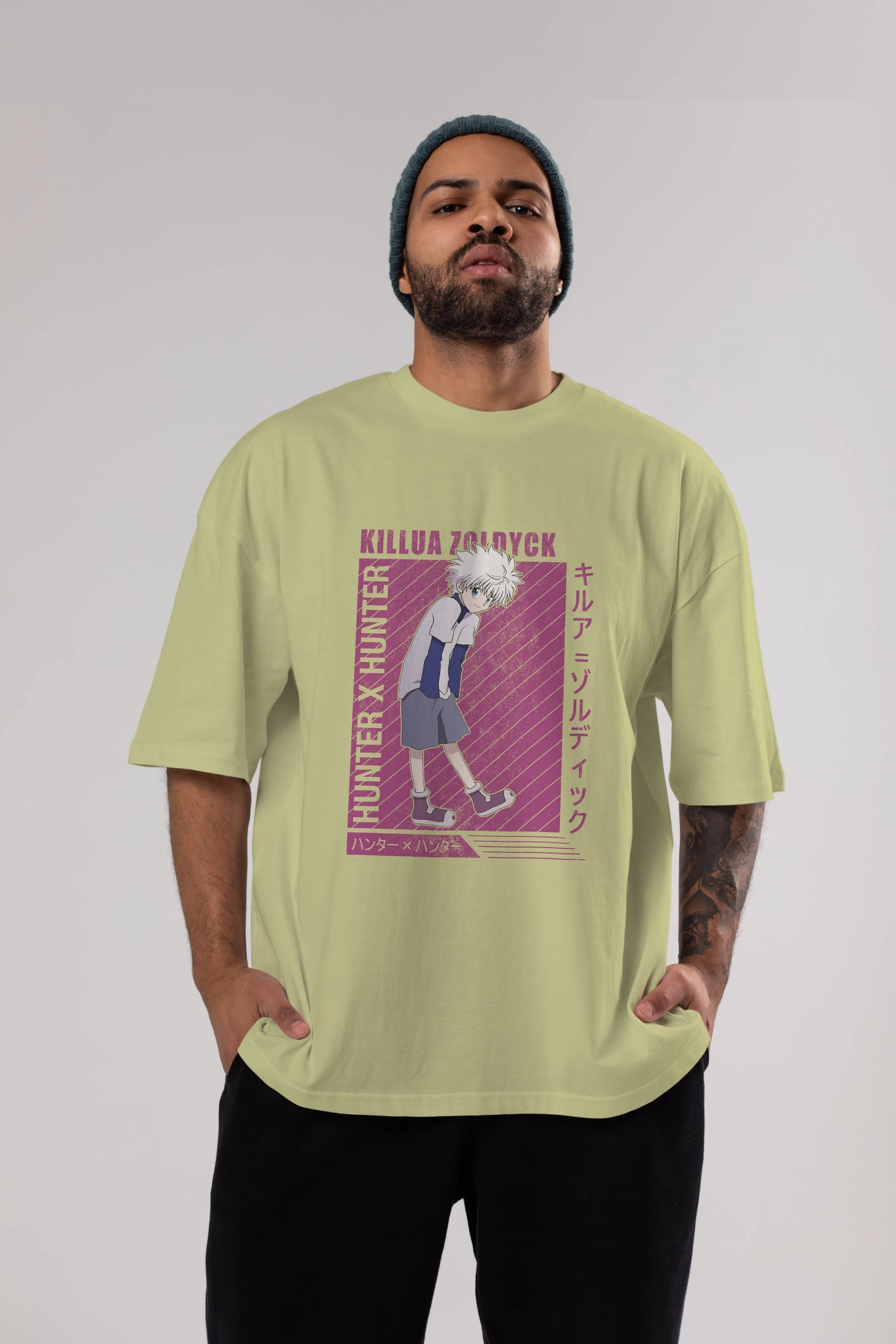 Killua Zoldyck 3 1 Anime Ön Baskılı Oversize t-shirt %100 pamuk Erkek Kadın Unisex