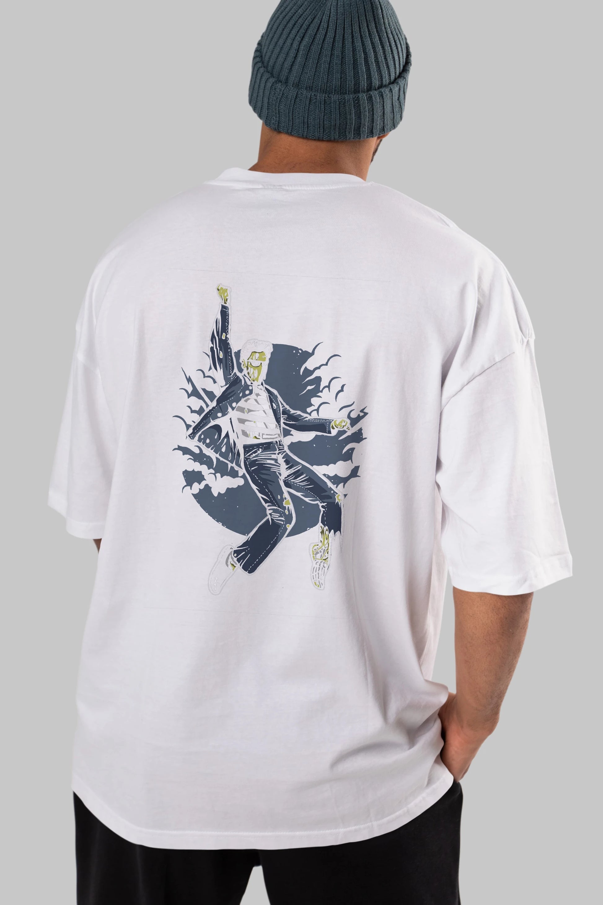 Zombie King Arka Baskılı Oversize t-shirt Erkek Kadın Unisex %100 Pamuk