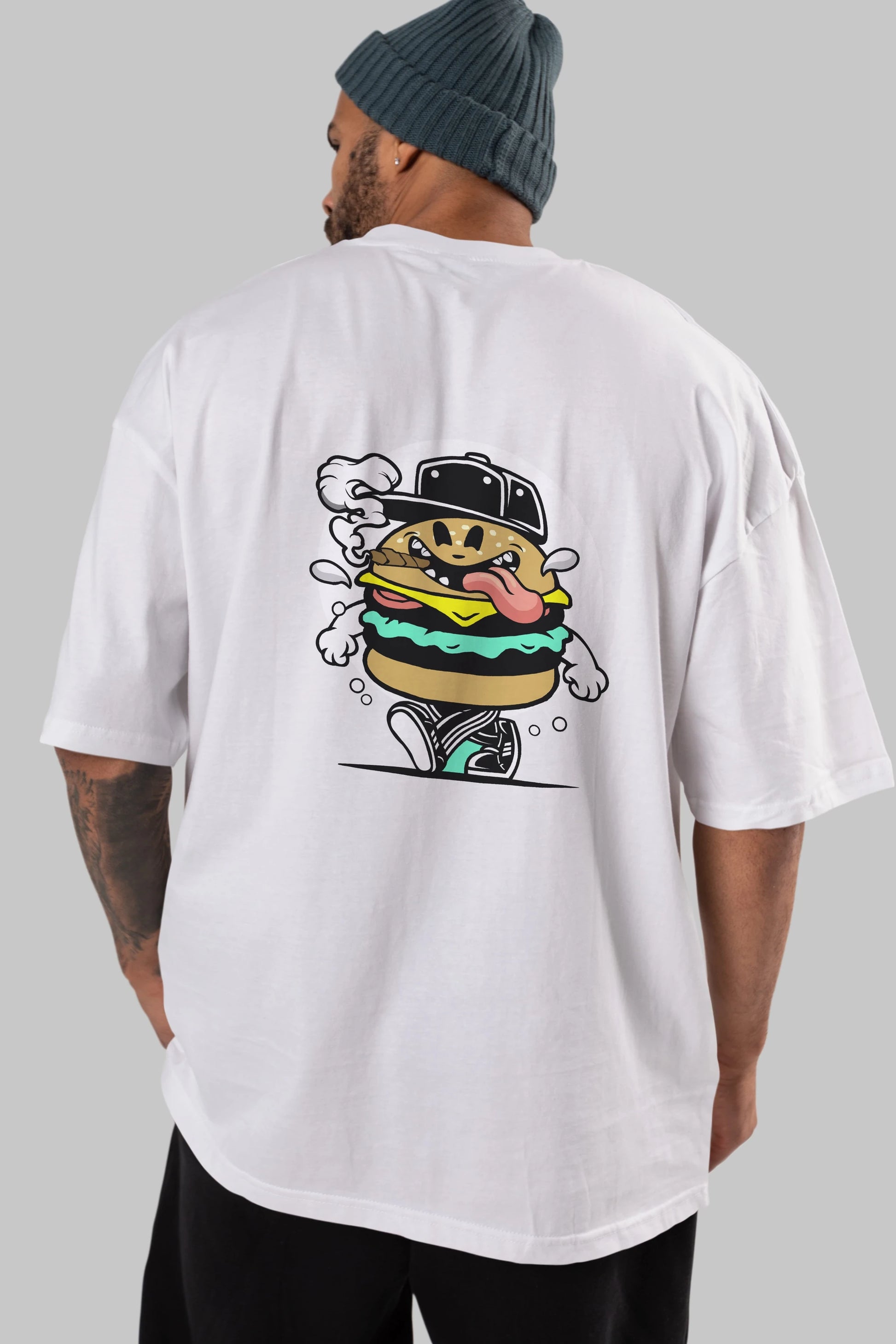 Burger Guy Arka Baskılı Oversize t-shirt Erkek Kadın Unisex %100 Pamuk tişort