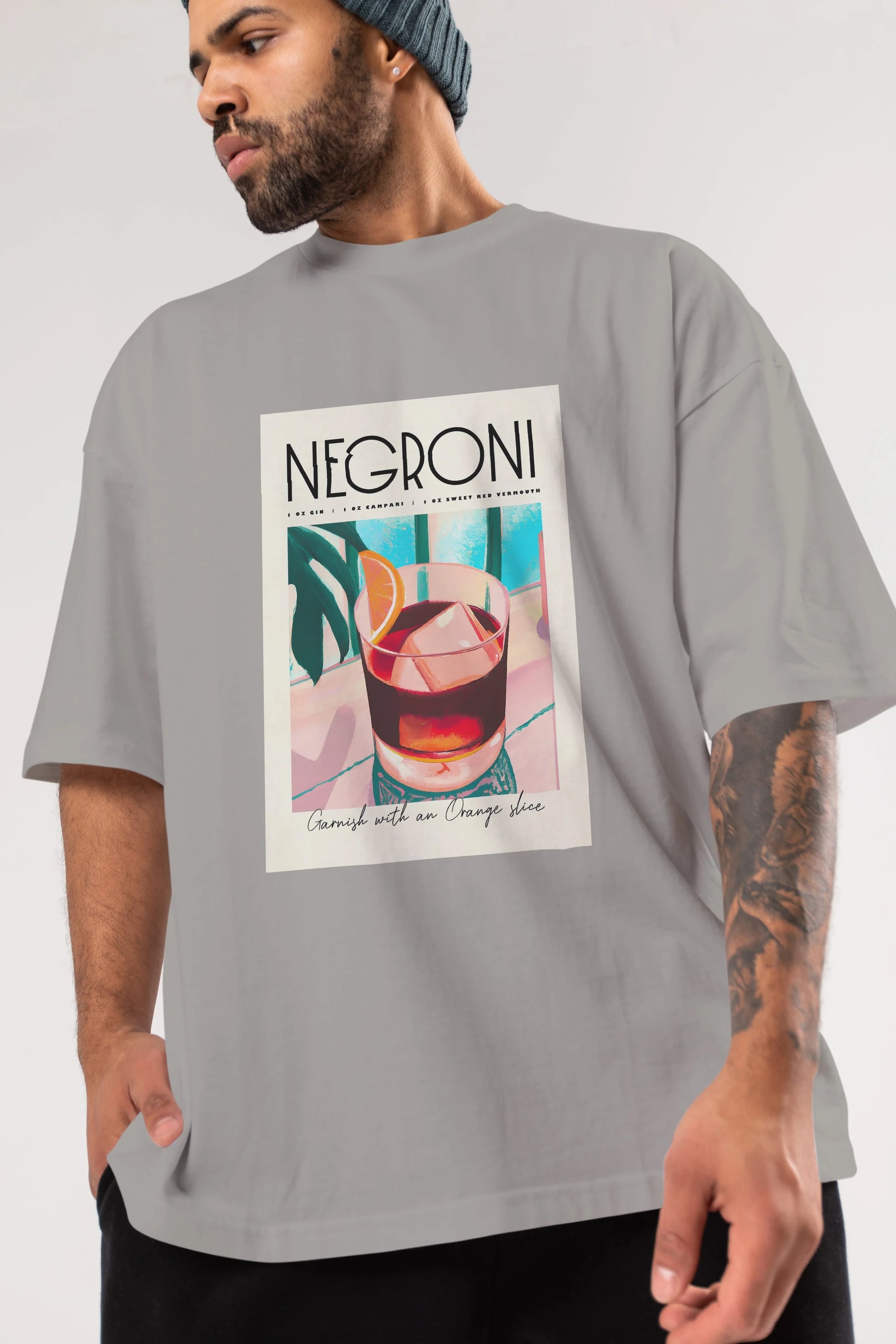 Negroni 4 Ön Baskılı Oversize t-shirt Erkek Kadın Unisex %100 Pamuk Bisiklet Yaka tişort