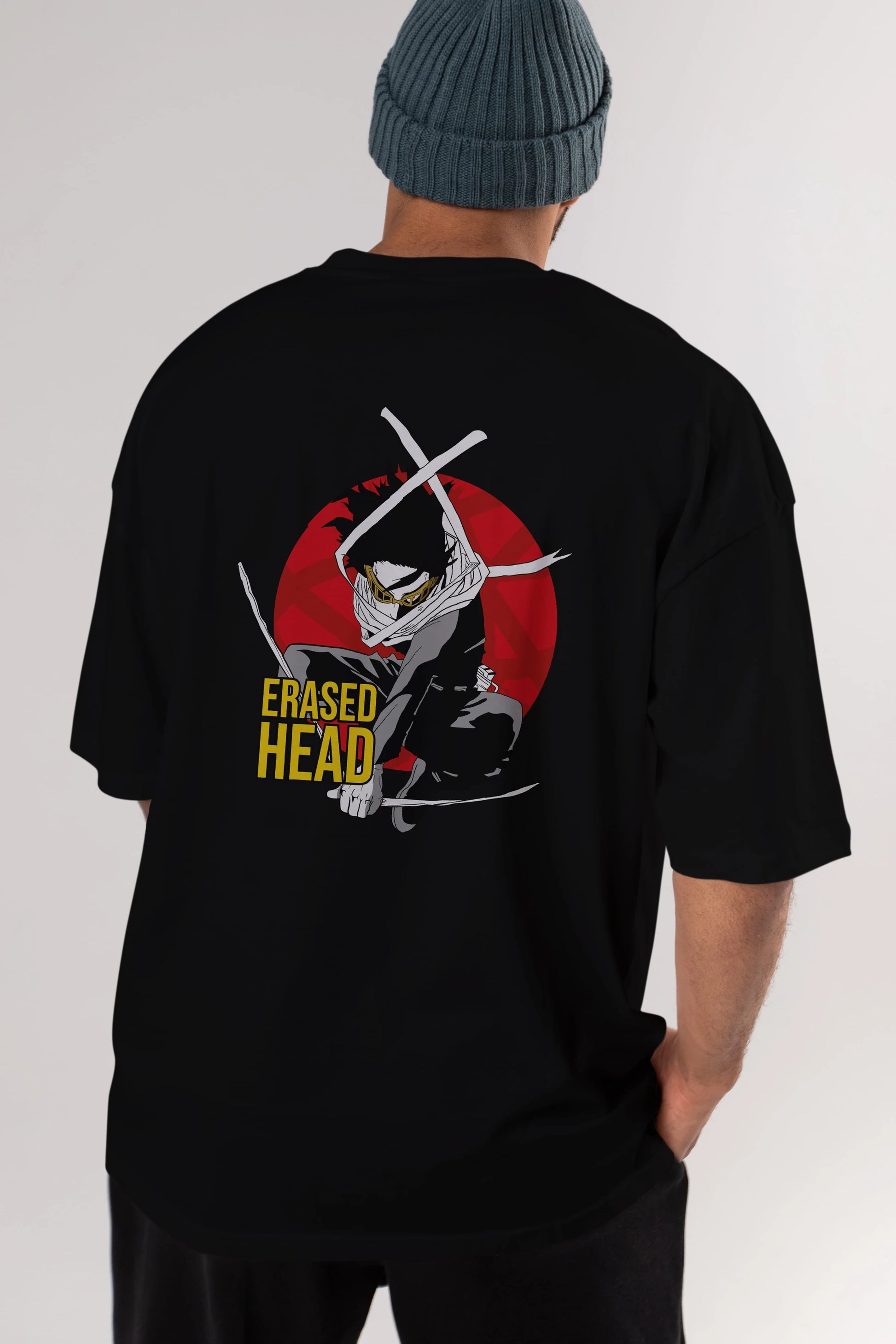 Erased Head Anime Arka Baskılı Oversize t-shirt Erkek Kadın Unisex