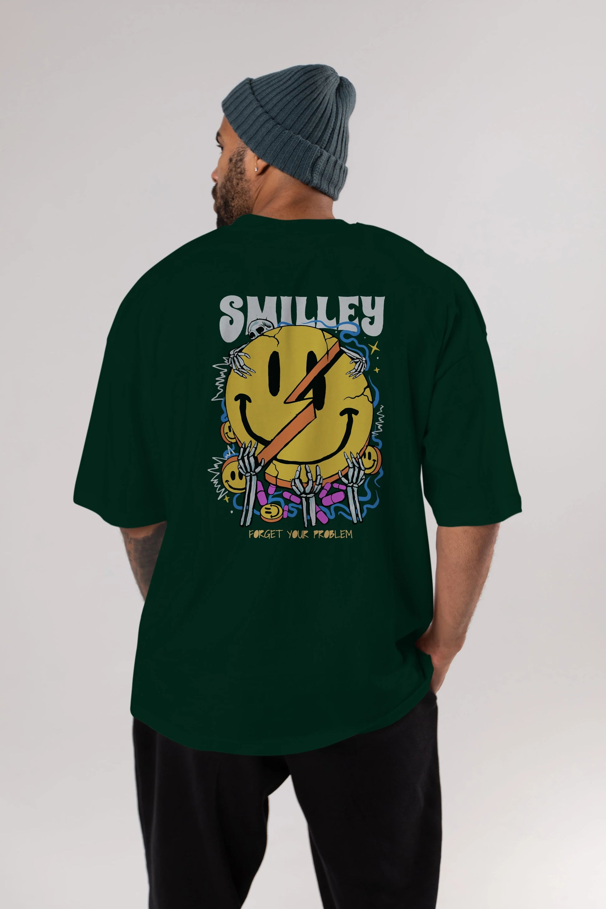 Smilley Streetwear Arka Baskılı Oversize t-shirt Erkek Kadın Unisex