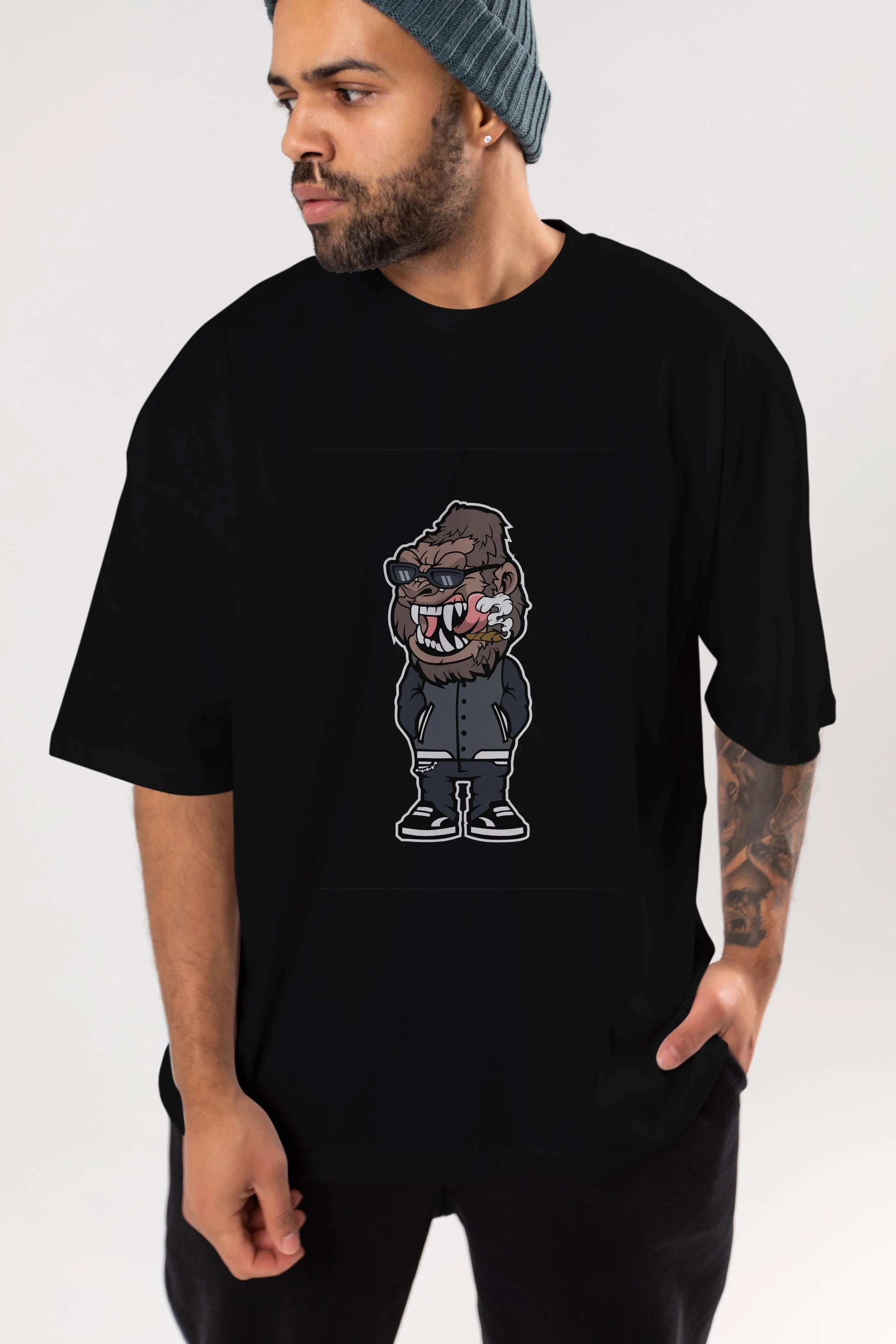 Gorilla Street Style Ön Baskılı Oversize t-shirt Erkek Kadın Unisex %100 Pamuk tişort