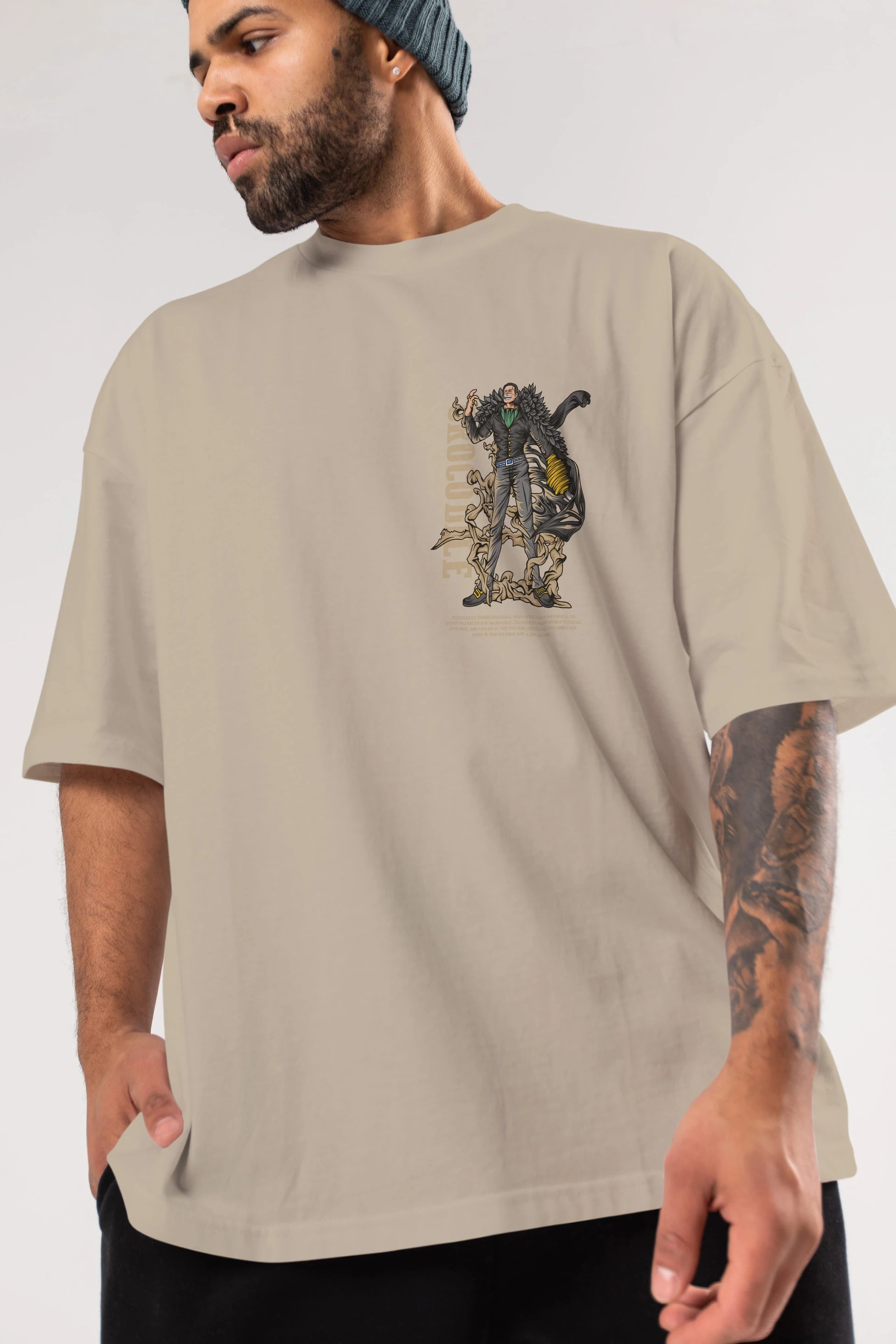 Crocodile Ön Sol Baskılı Oversize t-shirt Erkek Kadın Unisex %100 Pamuk Bisiklet Yaka tişort