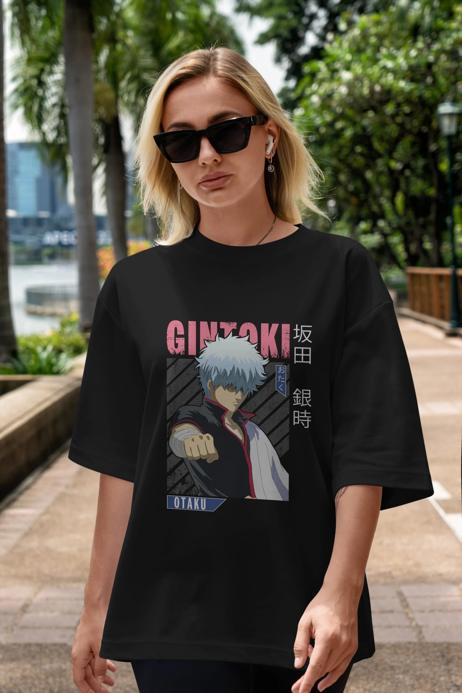 Gintoki Sakata GINTAMA 2 Anime Ön Baskılı Oversize t-shirt %100 pamuk Erkek Kadın Unisex