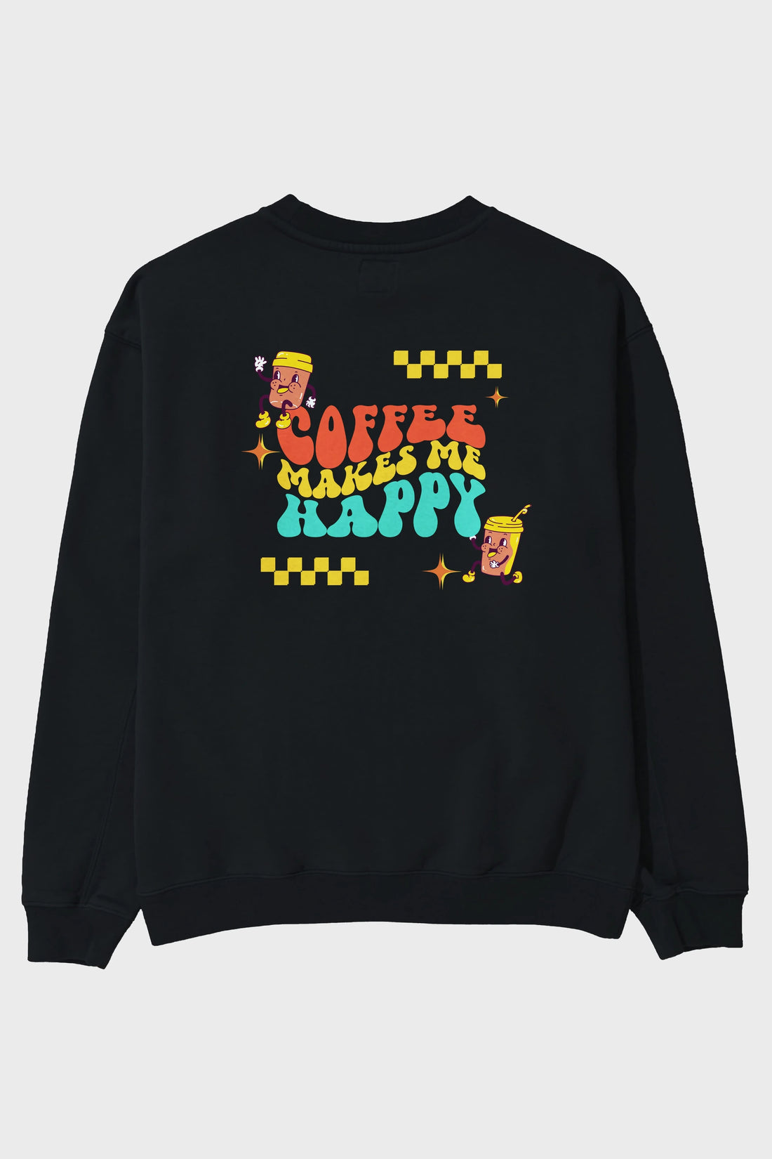 Coffee Makes Me Happy Yazılı Arka Baskılı Oversize Sweatshirt Erkek Kadın Unisex