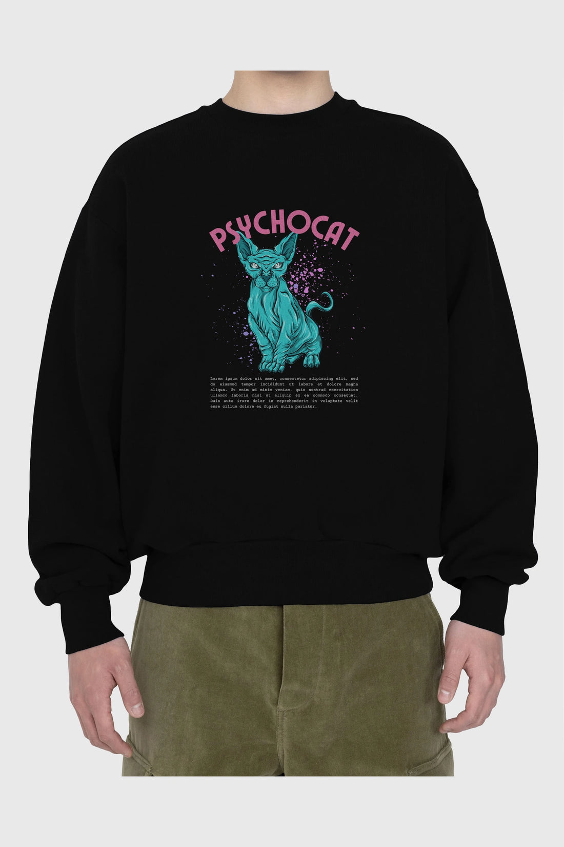 Psychocat Ön Baskılı Oversize Sweatshirt Erkek Kadın Unisex