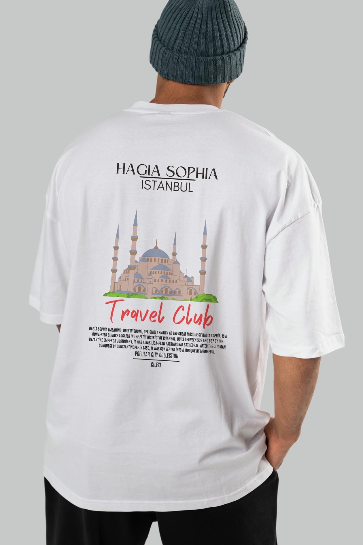 Hagia Sophia İstanbul Arka Baskılı Oversize t-shirt Erkek Kadın Pamuk Bisiklet Yaka tişort
