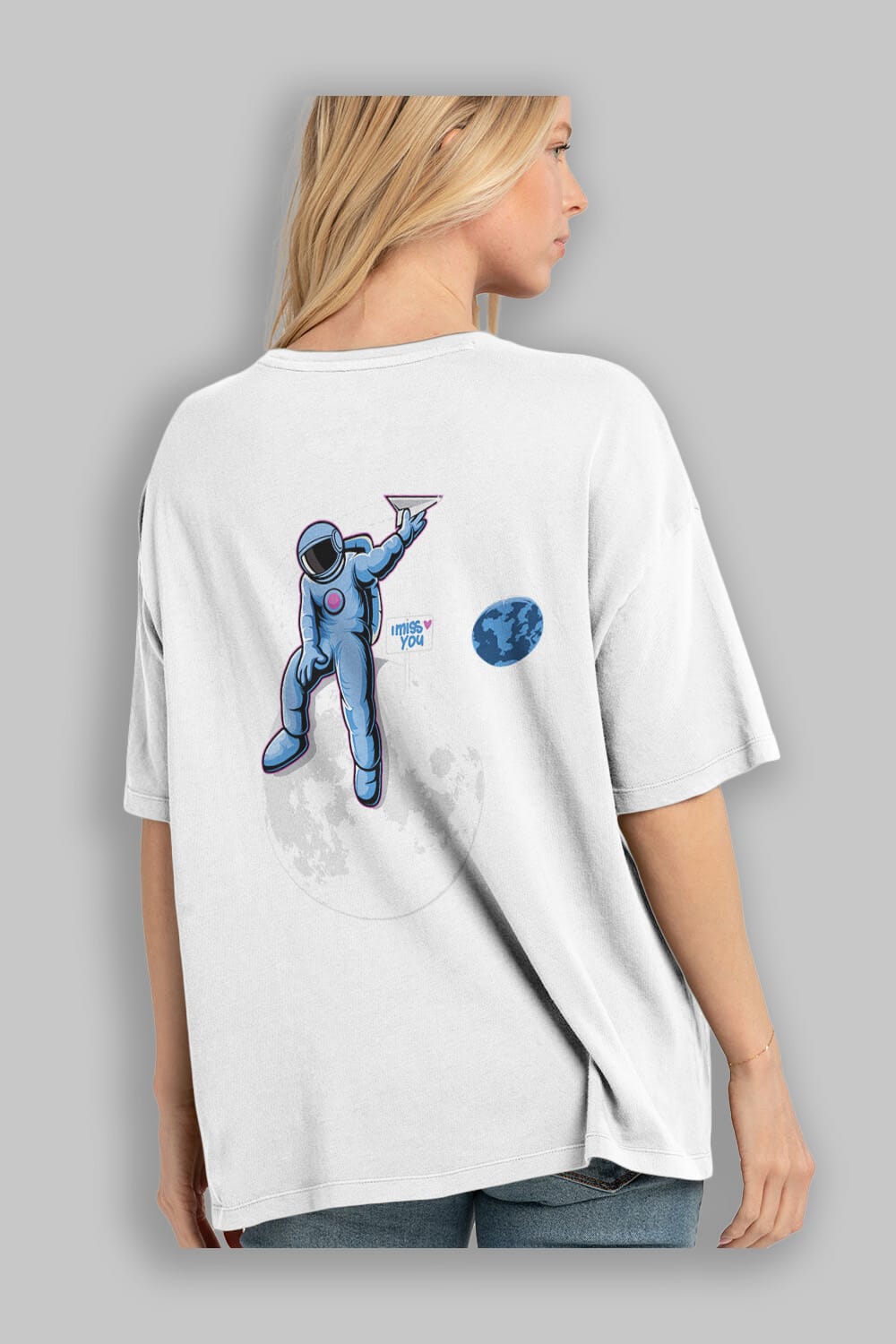Astro Missing Earth Arka Baskılı Oversize t-shirt Erkek Kadın Unisex