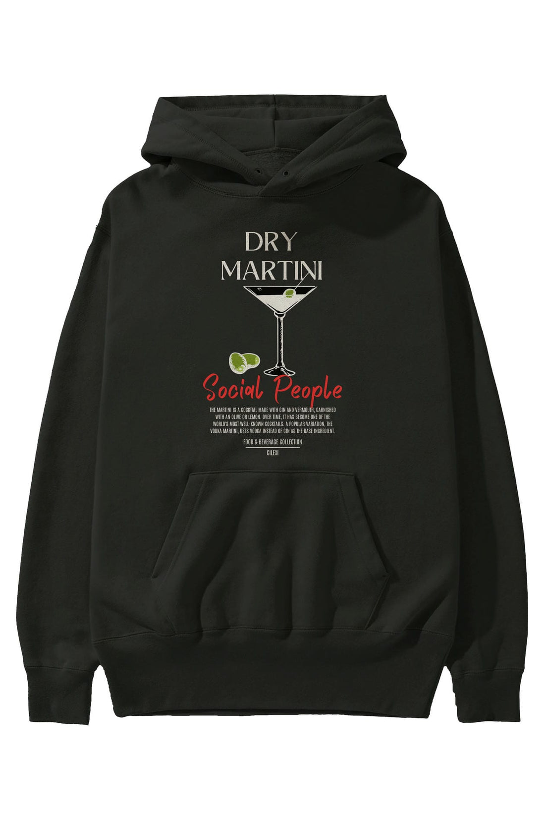 Dry Martini Kokteyl Ön Baskılı Hoodie Oversize Kapüşonlu Sweatshirt Erkek Kadın