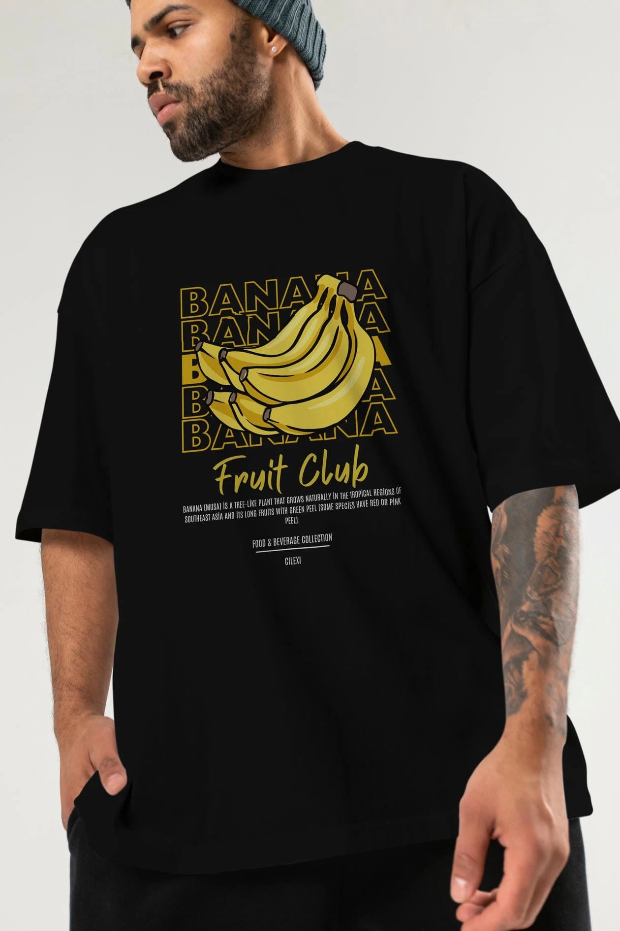 Banana Ön Baskılı Oversize t-shirt Erkek Kadın Pamuk Bisiklet Yaka tişort