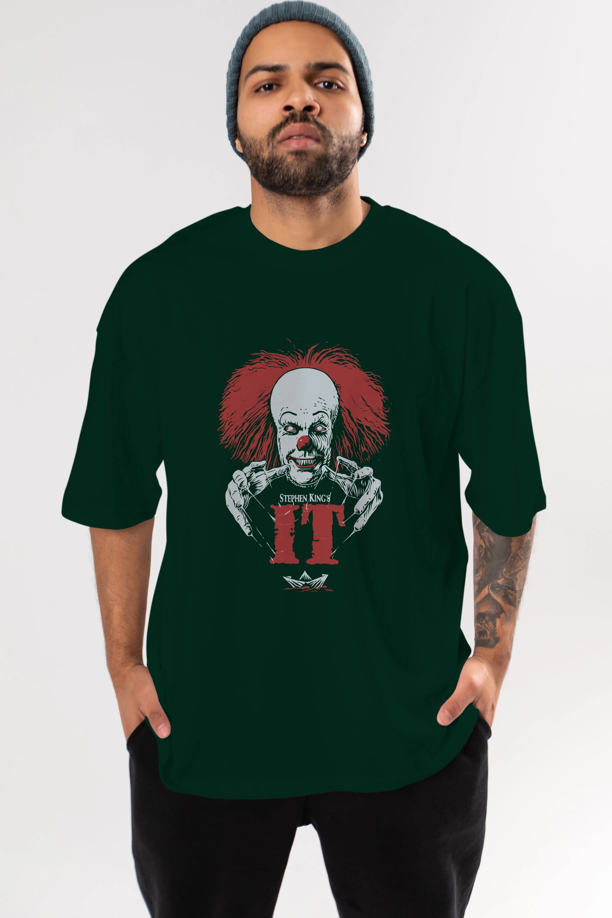 it Ön Baskılı Oversize t-shirt Erkek Kadın Unisex %100 Pamuk Bisiklet Yaka tişort