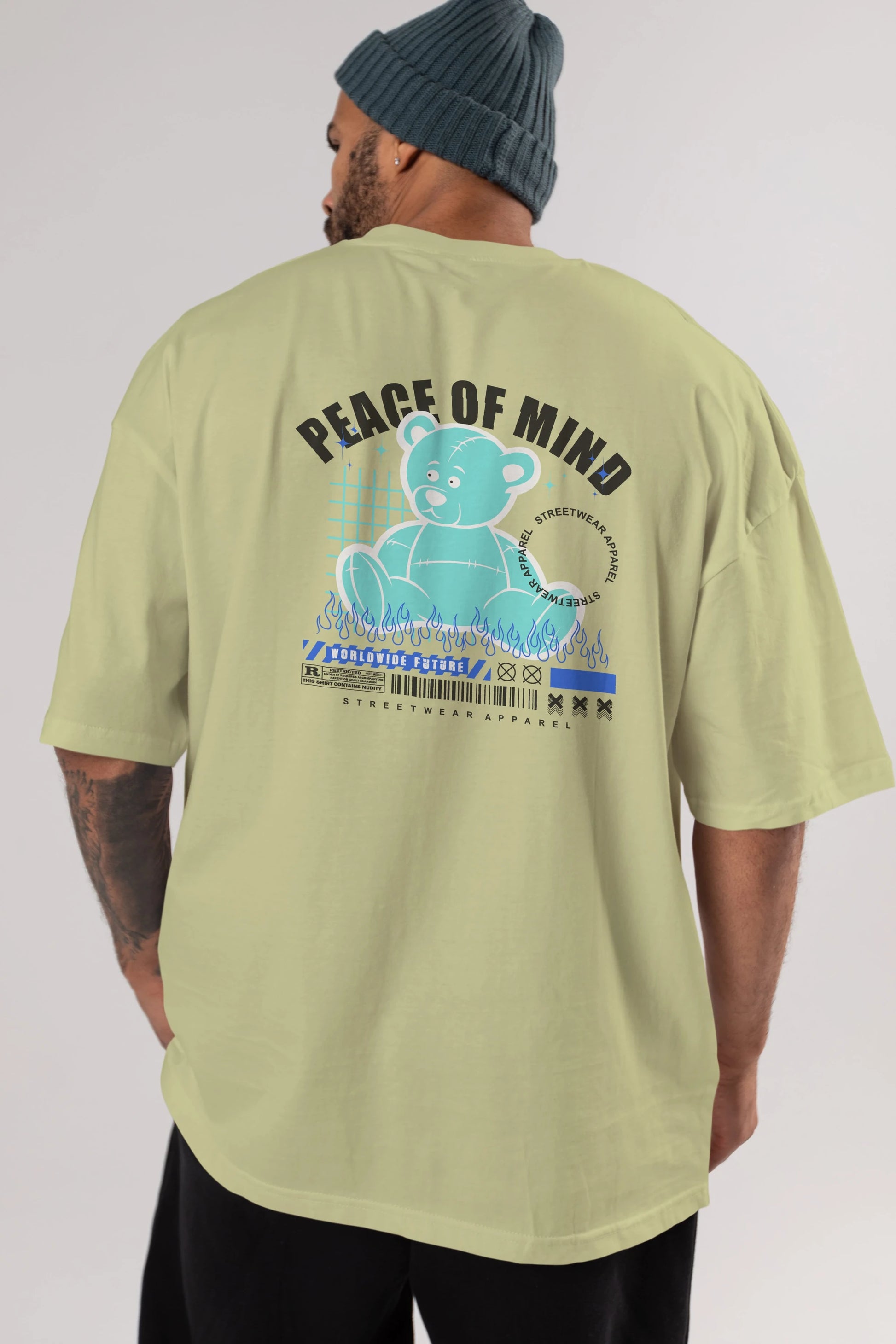 Teddy Bear Peace of Mind Arka Baskılı Oversize t-shirt Erkek Kadın Unisex